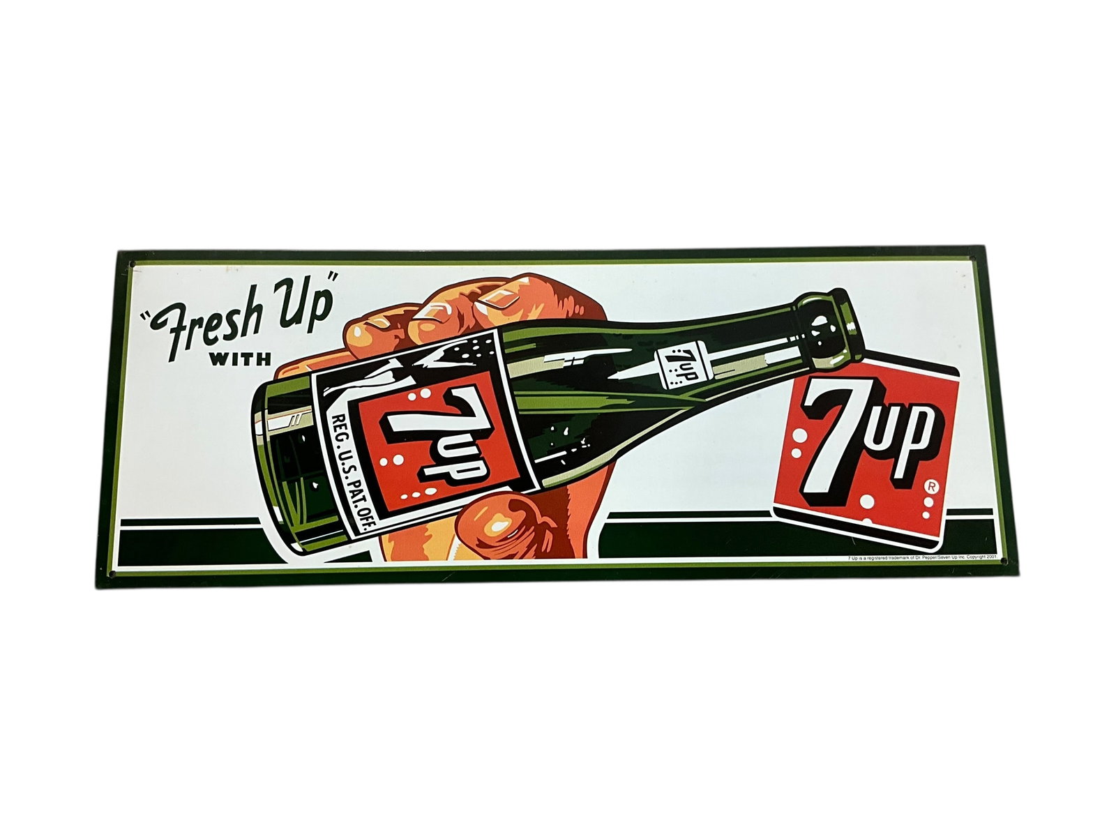 7 Up Tin Metal Advertising Sign: Good condition. 17 x 6 1/2 inches. See photos.