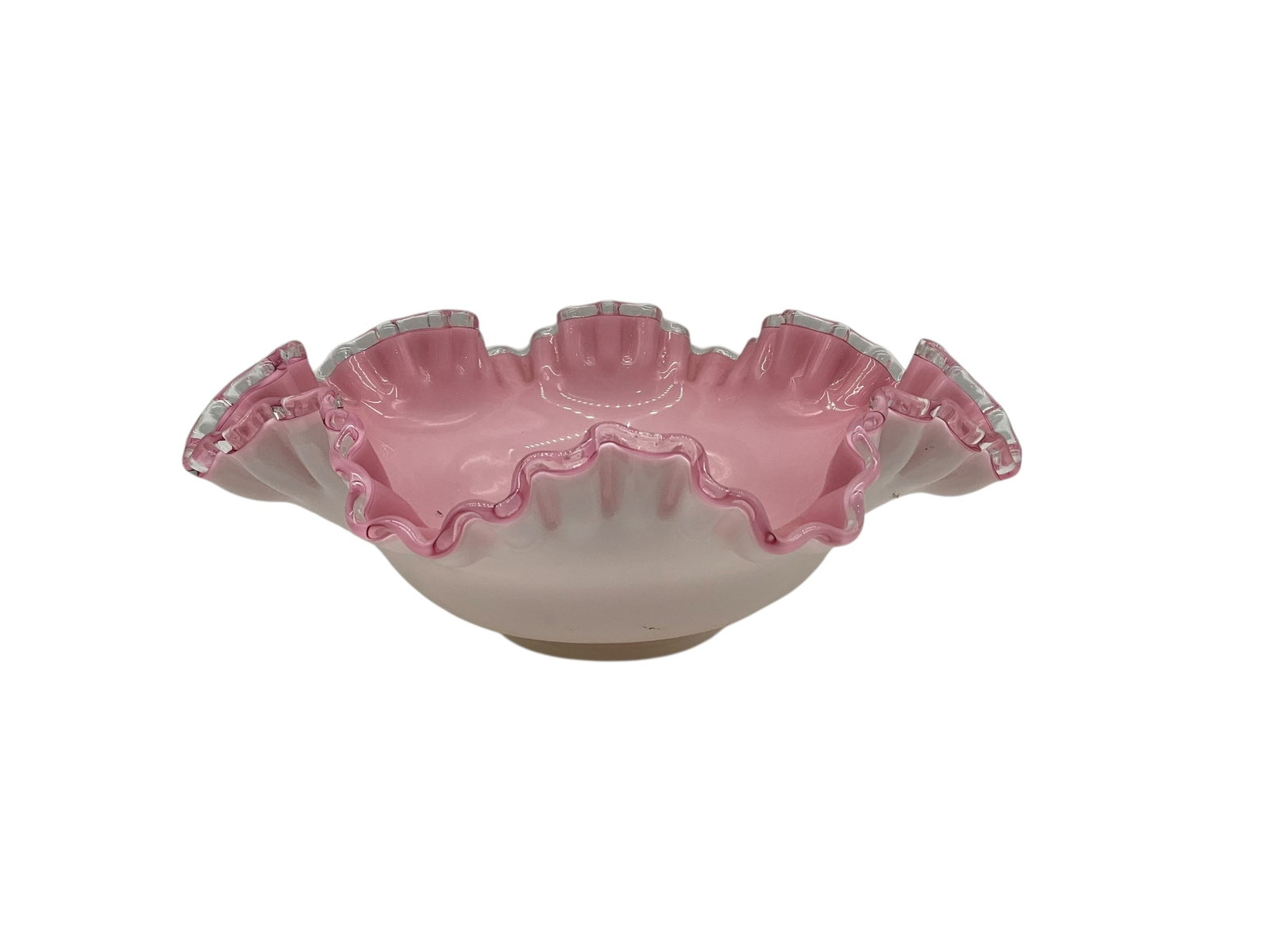 Fenton Peach Crest Bowl Hand-Blown Cased Milk Glass + Ruffled Edge (1 of 4)