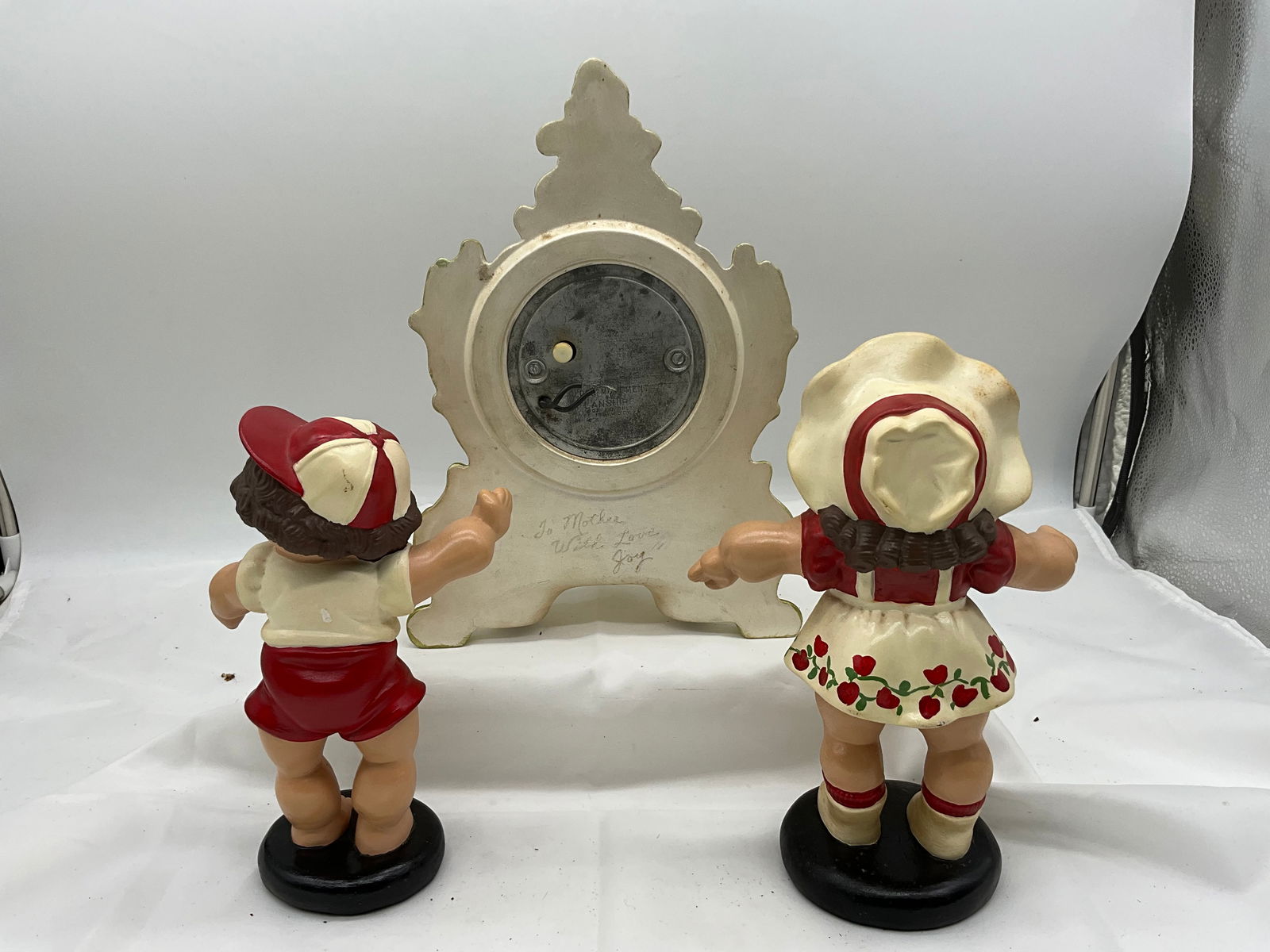 Holland Mold Clock + Pair Cabbage Patch Statues - 2