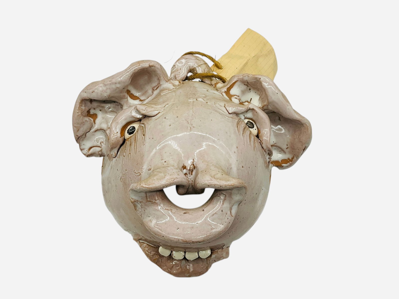 Clete Meaders Hanging Hog Face Jug: Another stunning wall hanger from Clete. Seven hang tags included. Mint condition. Measures 9" H x 10" L x 7" W. Signed and titled on inside.