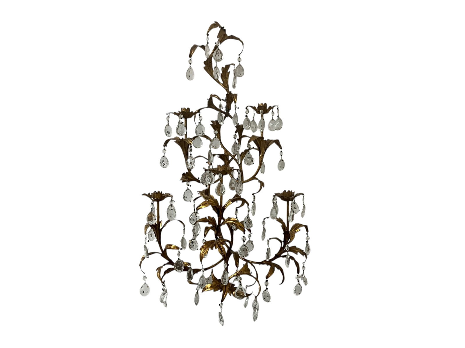 Vintage Italian Florentine Gilt Metal & Crystal Wall Sconce (1 of 3)