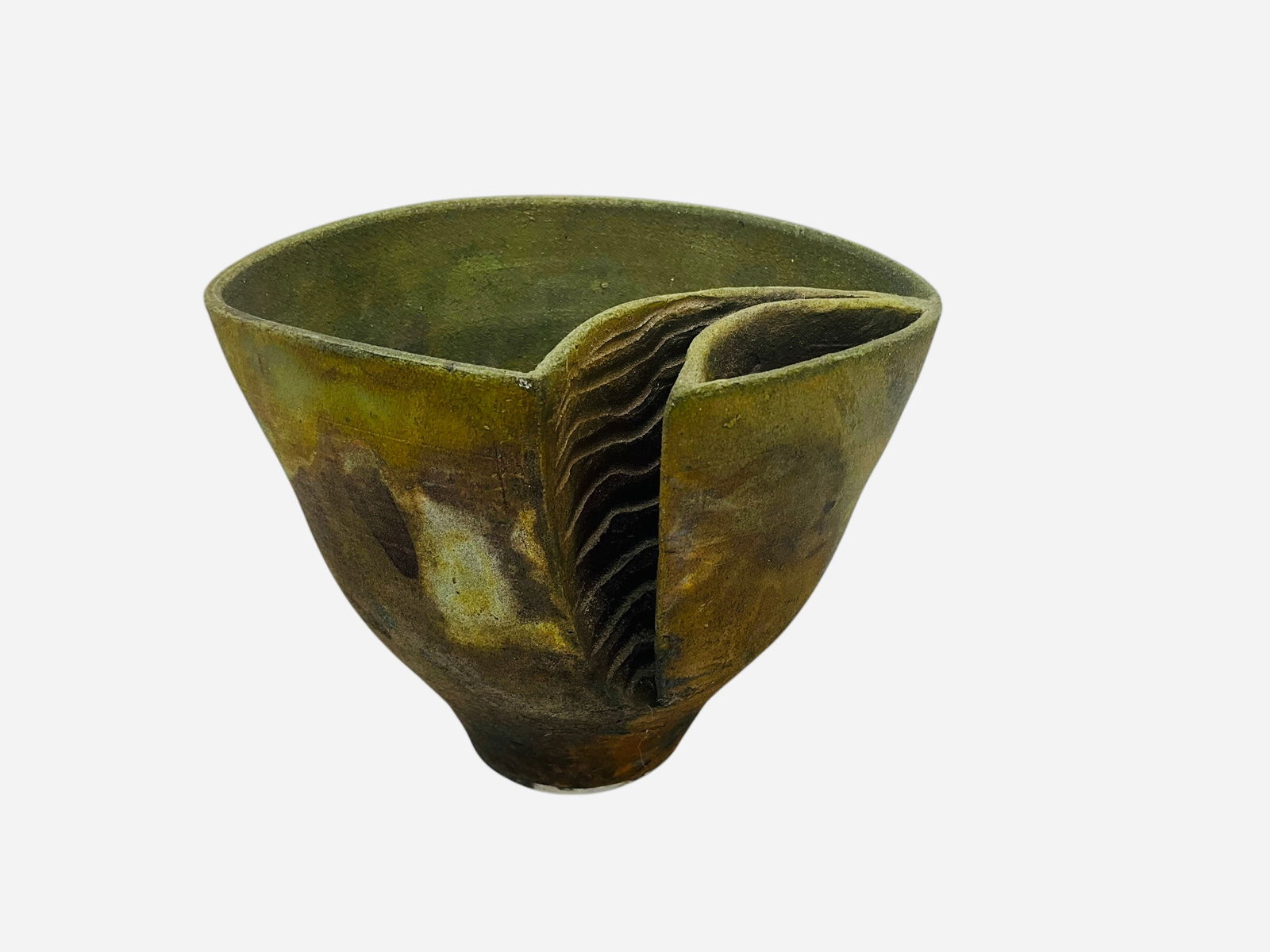 Raku Art Pottery Stoneware Wedge Vase Signed CAUSEY?? (1 of 4)