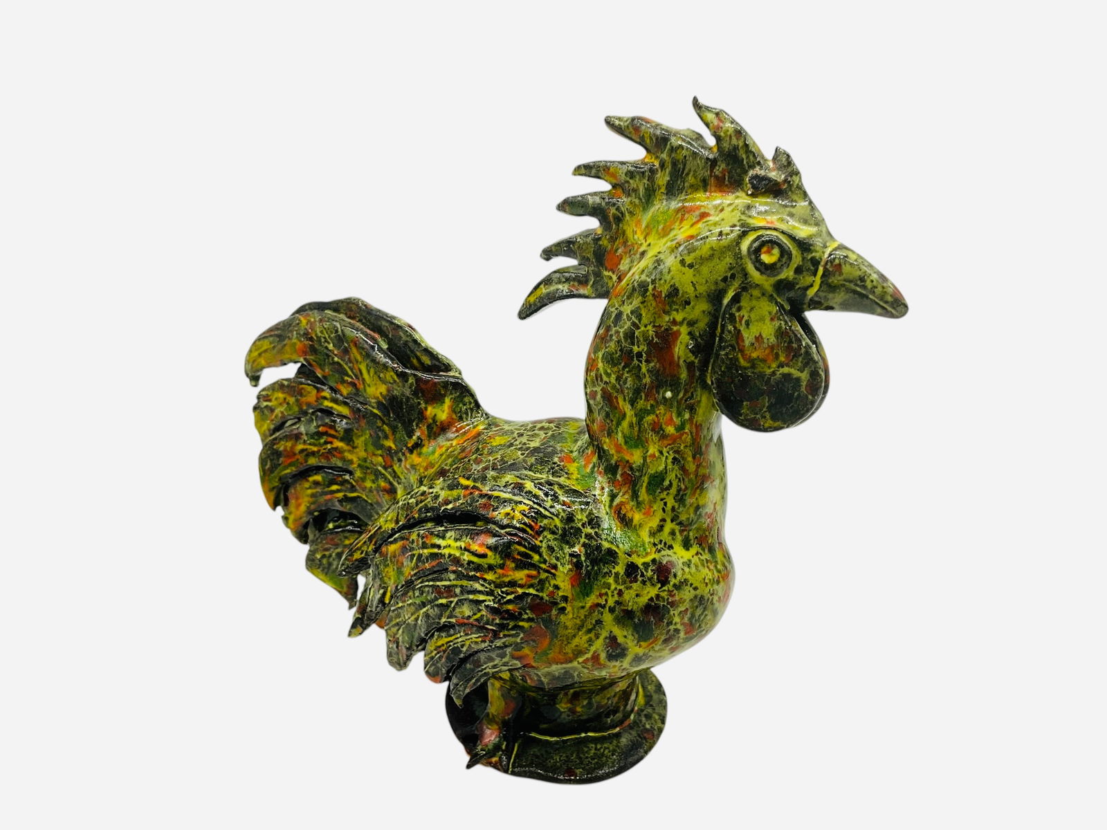 Linda Corn Multi Color Glaze Rooster: Mint condition. Signed and dated 2009 on bottom. Measures 5.5"H x 6.5"L x 3"W.