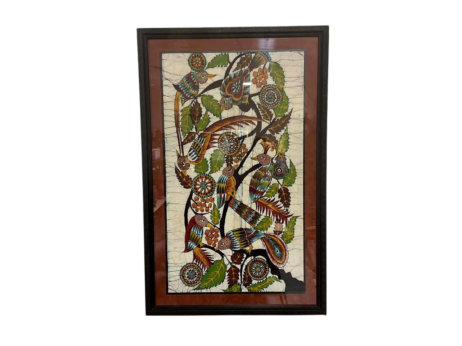 Framed Tree Of Life Artwork On Fabric: Frame measures 38 1/2 x 25 inches. See photos.