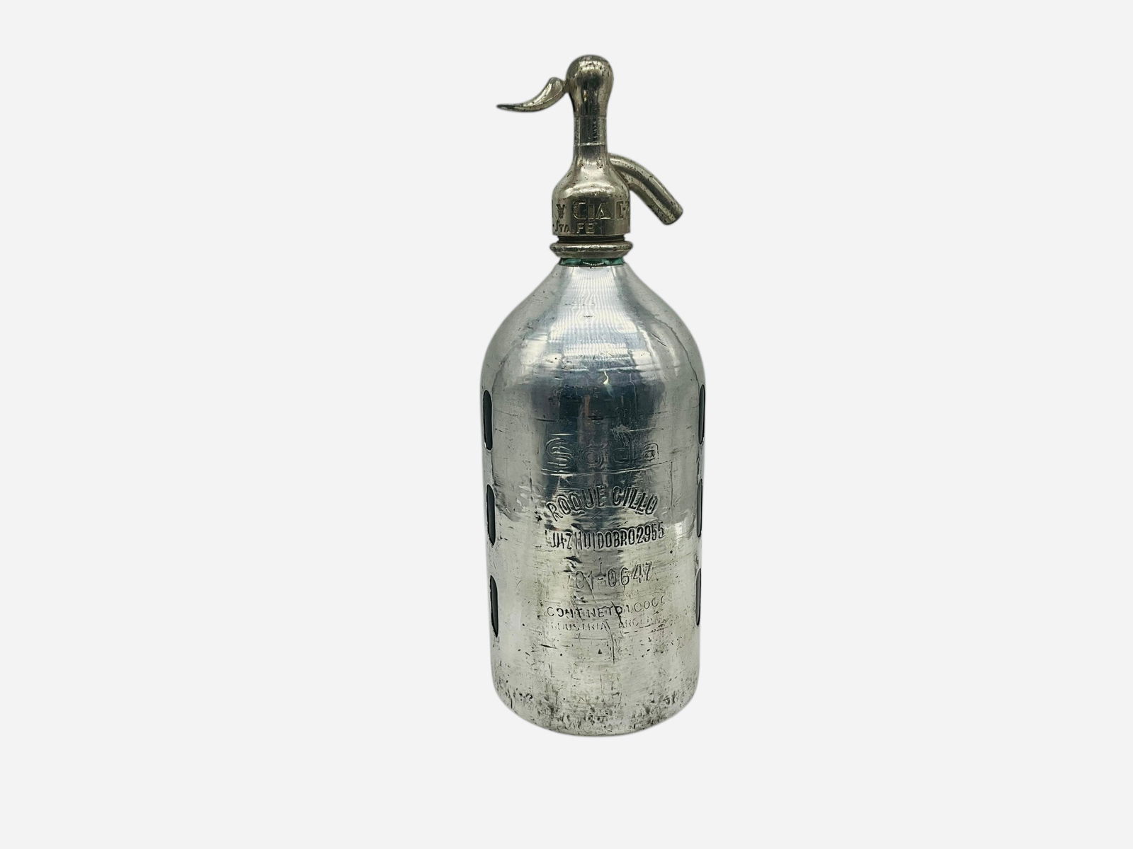 Art Deco Seltzer Glass Aluminum Bottle Dispenser (1 of 4)