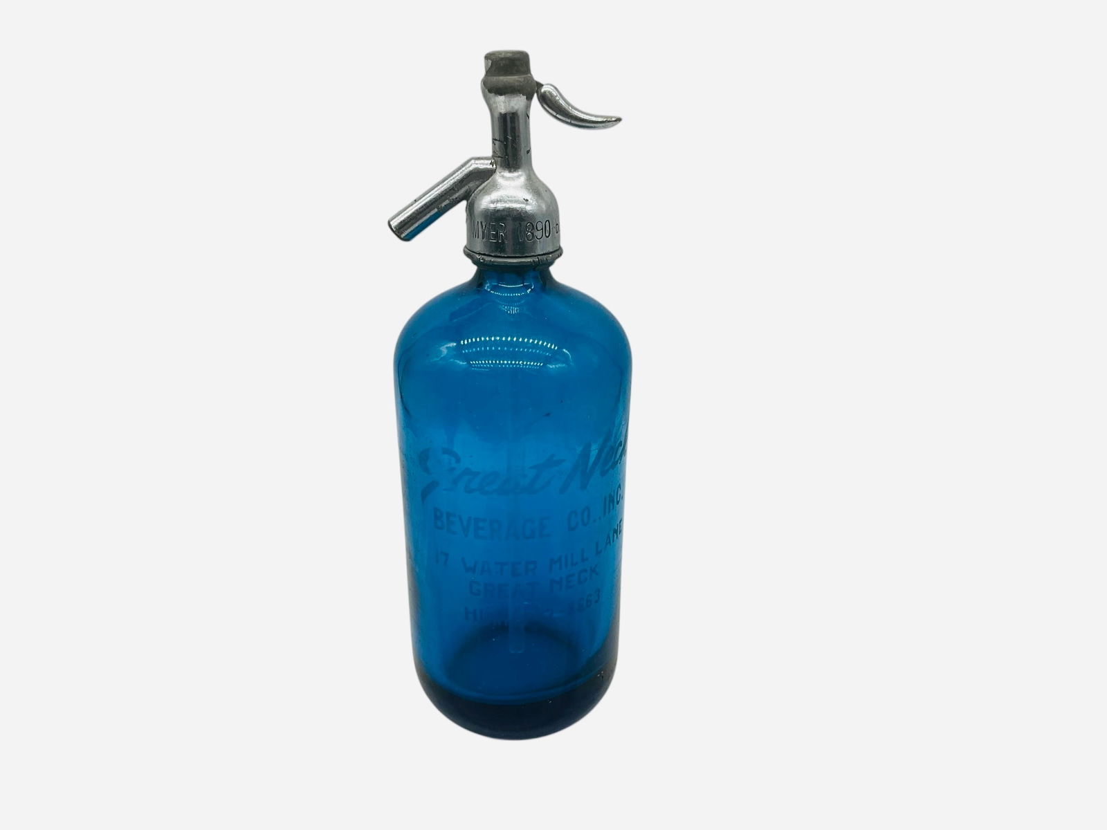 Vintage Blue Glass Seltzer Bottle - Great Neck Beverage (1 of 4)