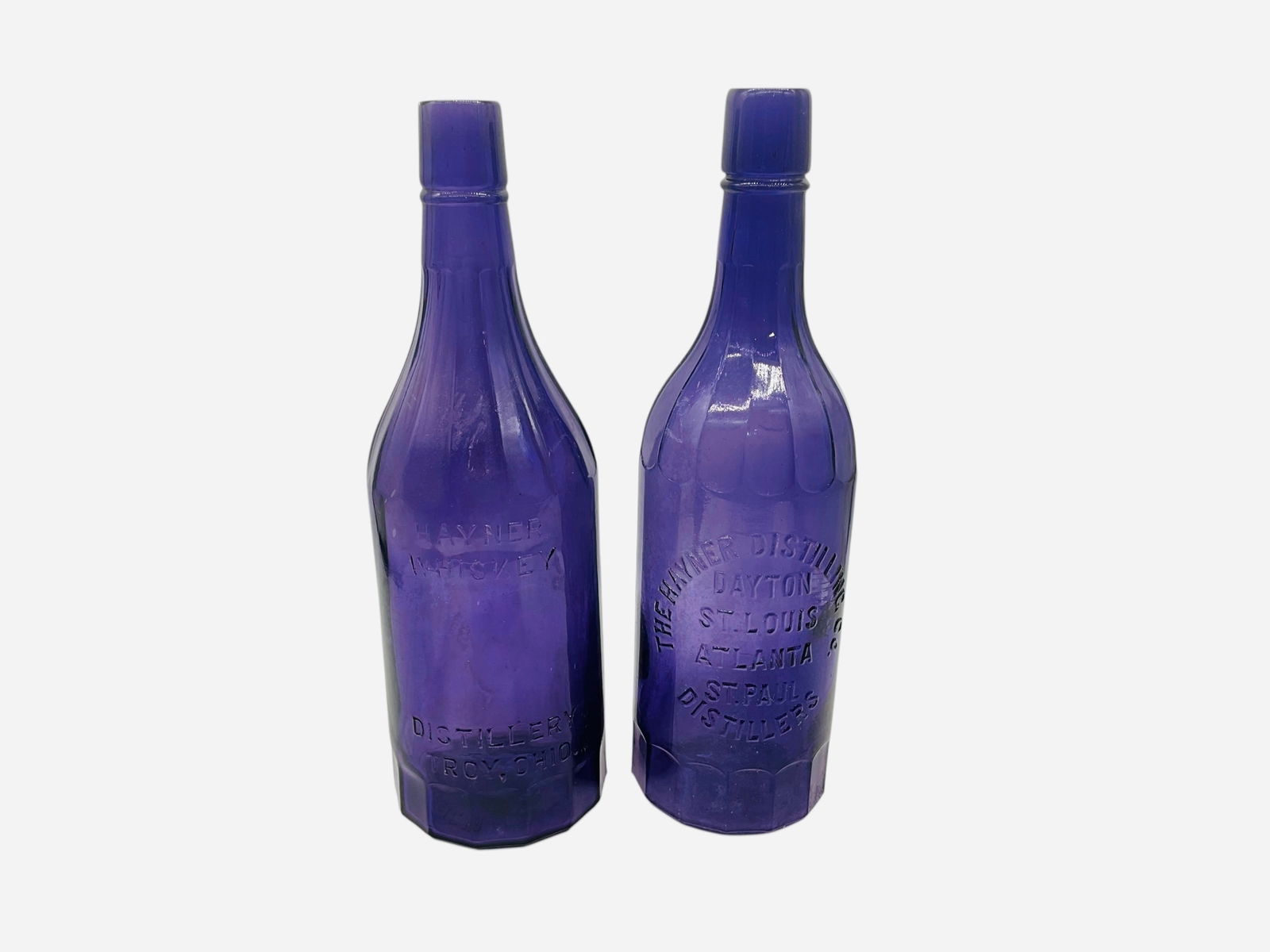 2 Purple Glass Hayner Distillery Whiskey Bottles (1 of 4)