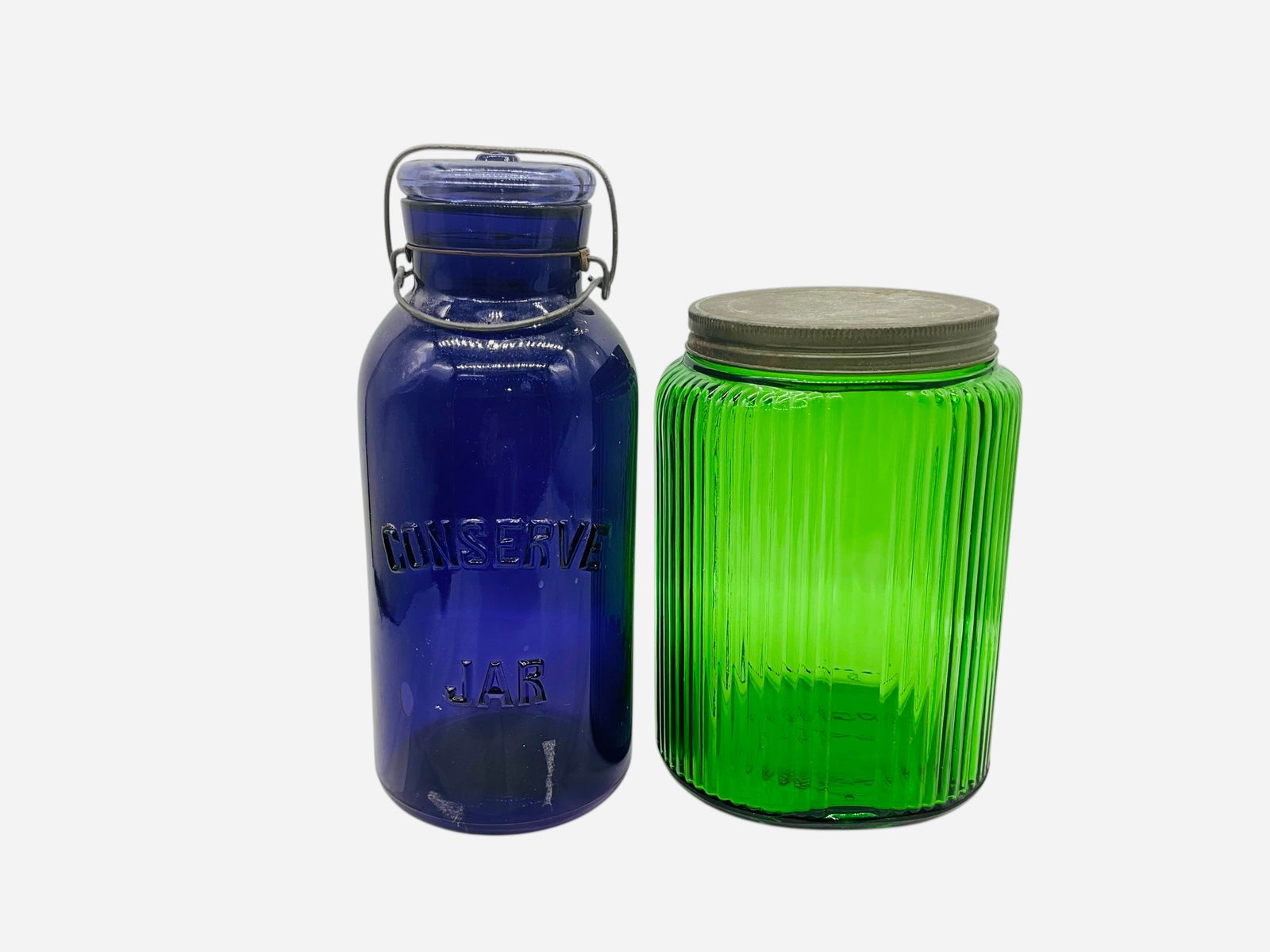 Vintage Green Hoosier Glass Jar & Purple Conserve Jar (1 of 3)