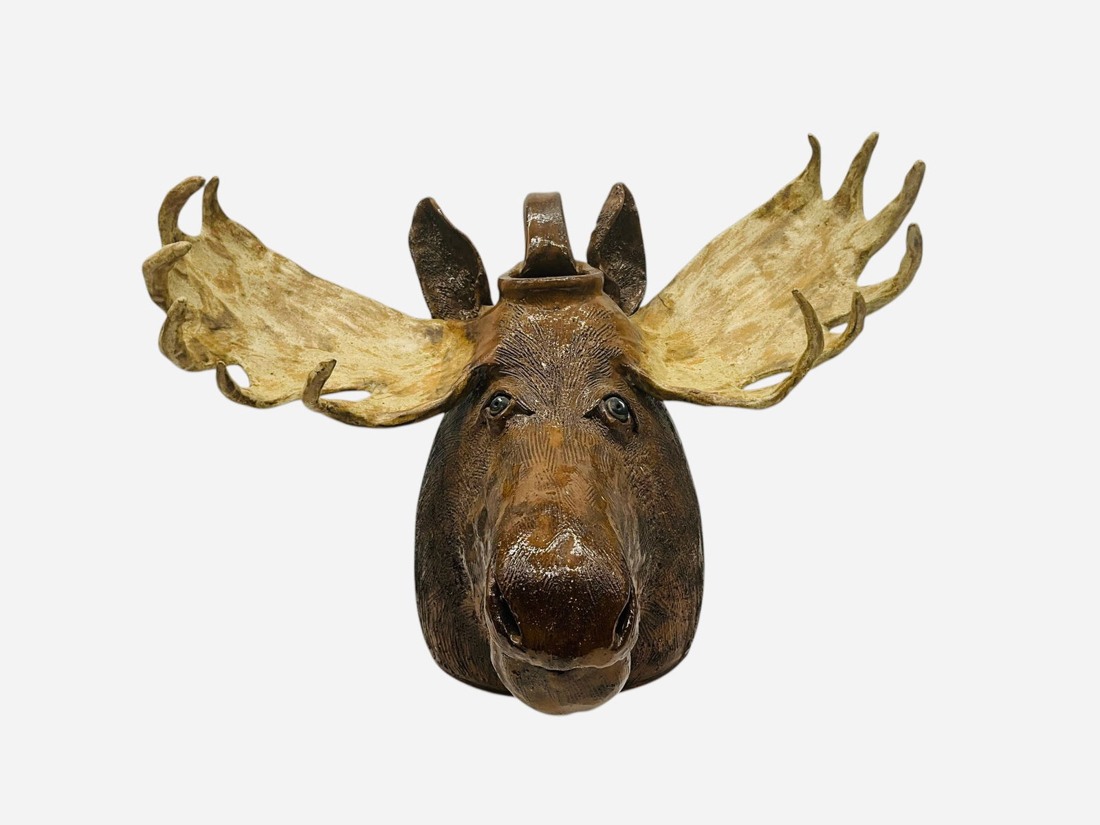 Valerie Addicott #1 Prototype Moose Face Jug: Mint condition. Signed and dated on bottom. Numbered #1 and 'Proto Moose' on bottom as well. Measures 10.5"H x 15.5"L x 10.5"W.