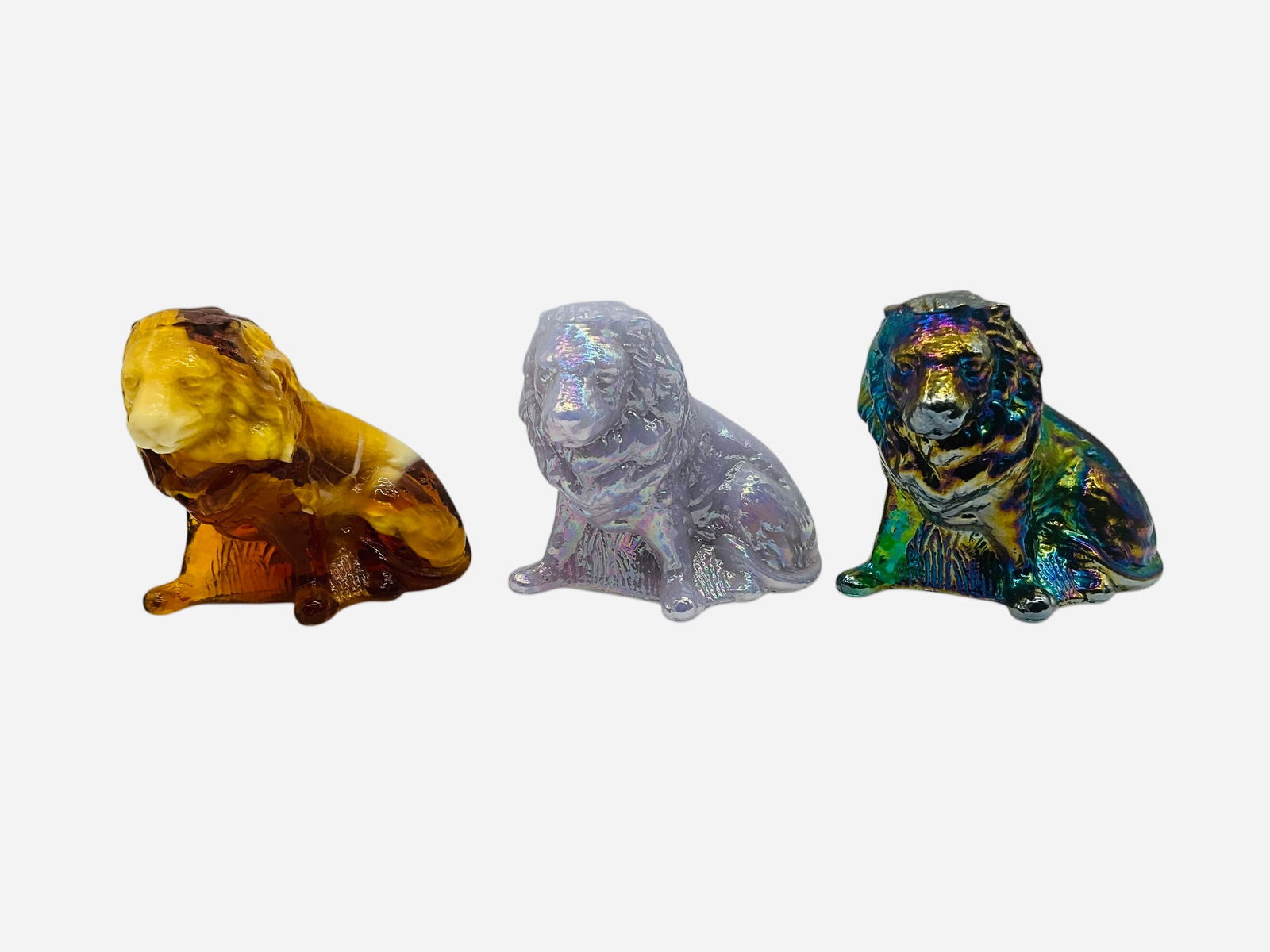 Lot Of 3 Mosser Art Glass Lion Statues (1 of 4)