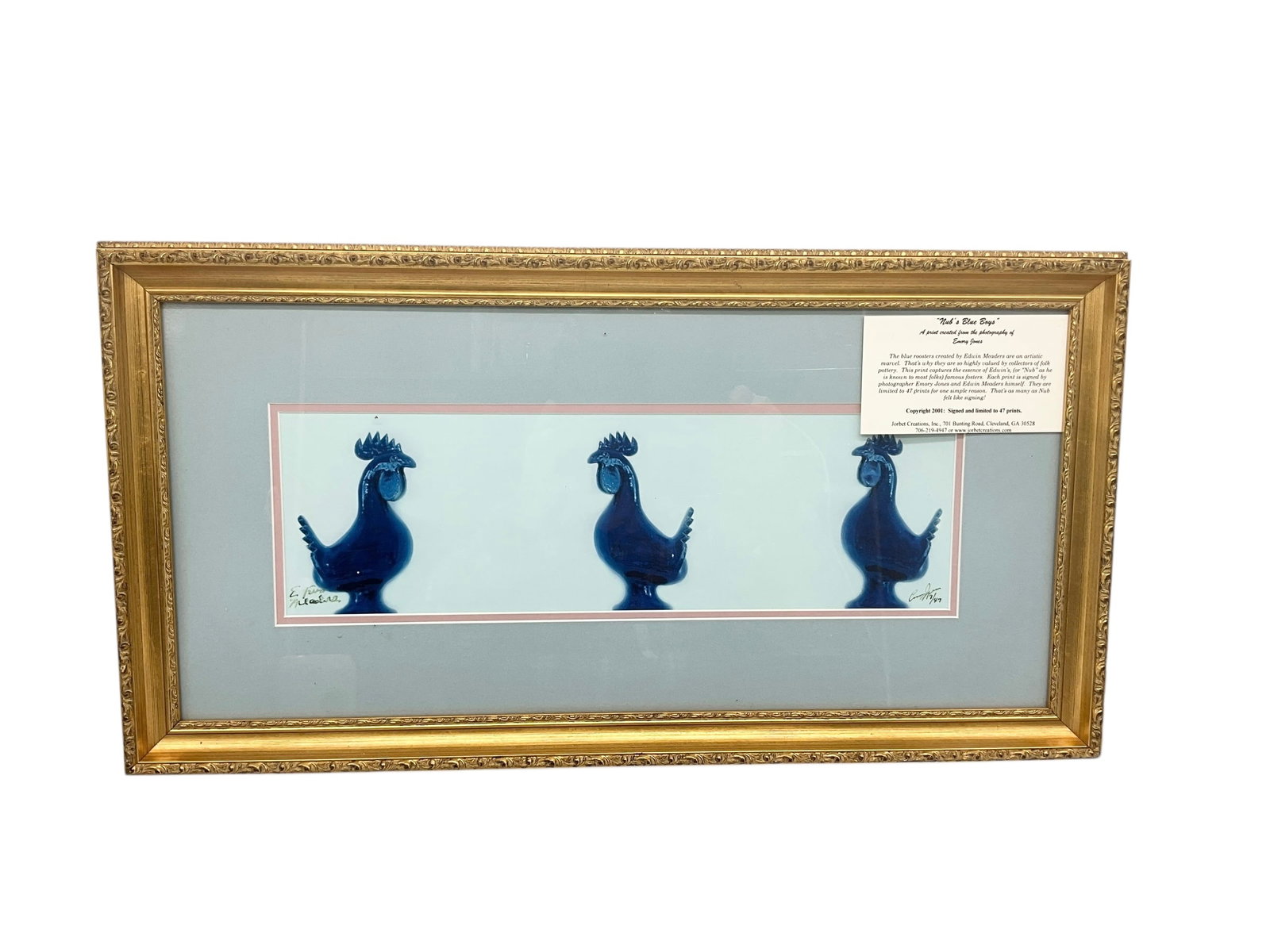 'Nub's Blue Boys' Edwin Meaders Limited Edition Photo Print: An awesome, beautifully framed piece. Signed print by Edwin Meaders and Emory Jones. Limited to just 47 prints. This piece is numbered 17/47. Certificate on back. Framed piece measures 14" x 26.5".