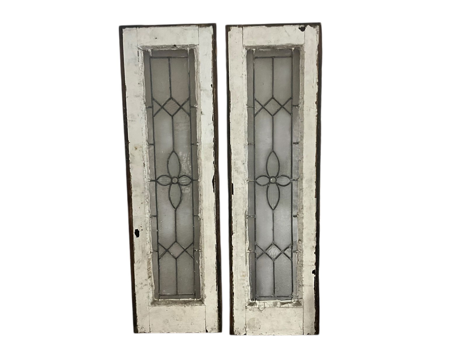 Antique Tall Leaded Stained Glass Windows Pair (1 of 2)