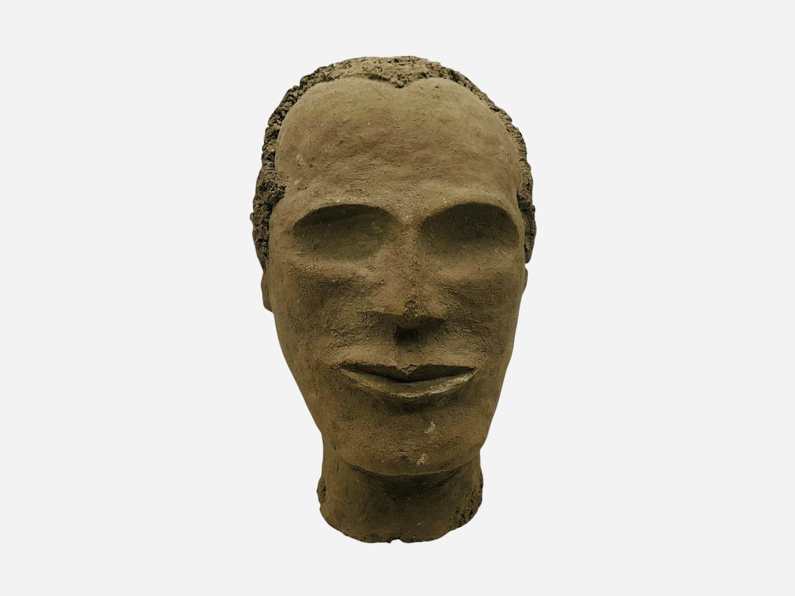 Folk Art Pottery Bust: Measures 8 1/2 inches tall. Good condition. From an extensive pottery bust collection. See photos.