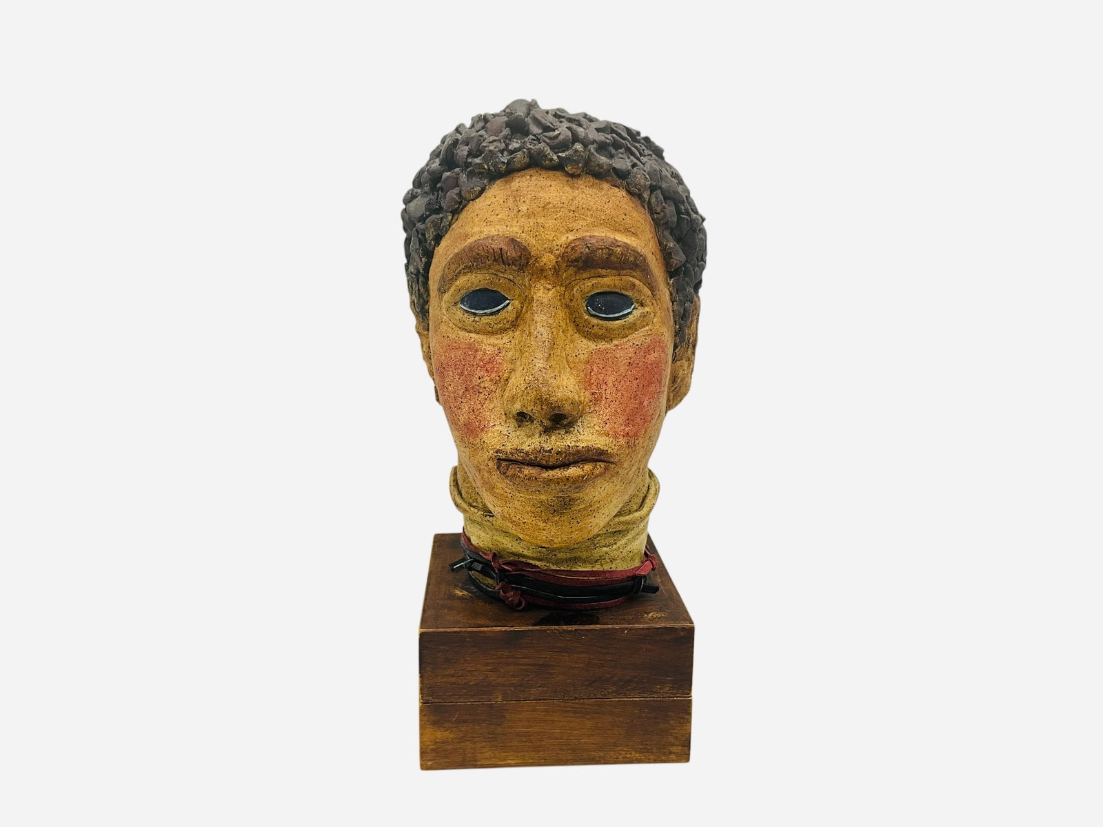 Outsider Polychrome Folk Art Pottery Bust (1 of 3)