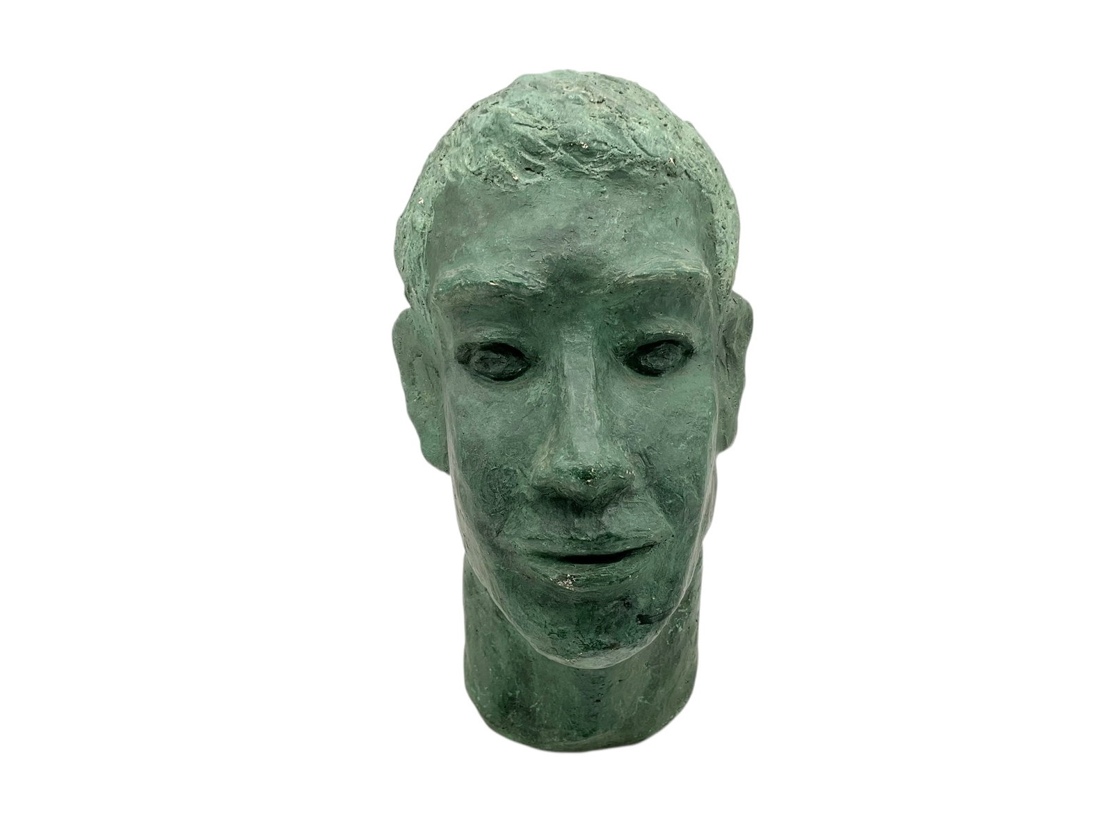 Excellent Green Pottery Head Bust - Maker Unknown: Excellent condition. Item is unsigned, maker unknown. Excellent detail. Measures 7"L x 5"W x 9"H.