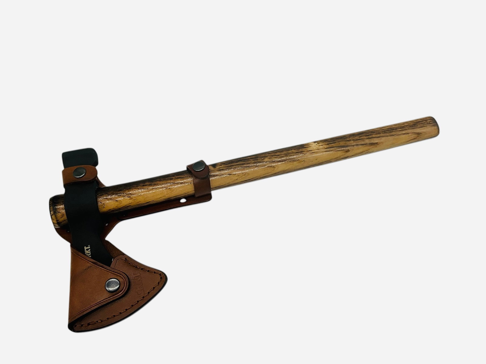 CRKT Woods Chogan Tomahawk w/ Leather Sheath: Excellent condition. Leather CRKT Sheath included. Total length is 19 inches.