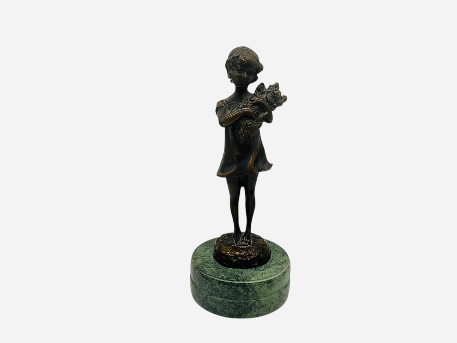 Bronze Sculpture by Susan Bizard: Excellent condition. Signed on base. Bronze sculpture measures 8.5 inches tall. Total measurement including marble base is 10.5 inches tall with a diameter of 4.25 inches.