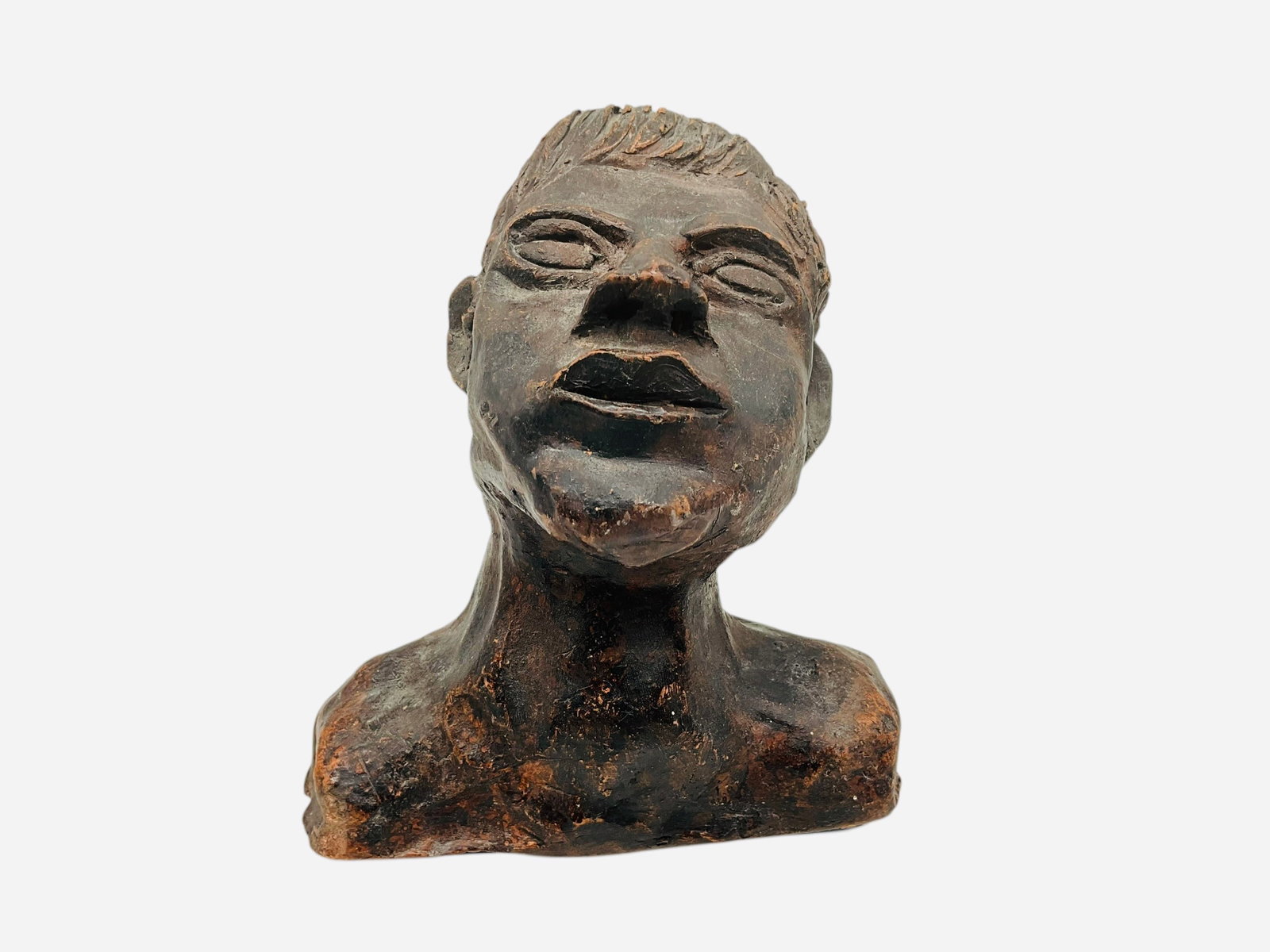 Excellent Folk Pottery Bust: Excellent condition. Measures 6.75"L x 3.5"W x 7"H.