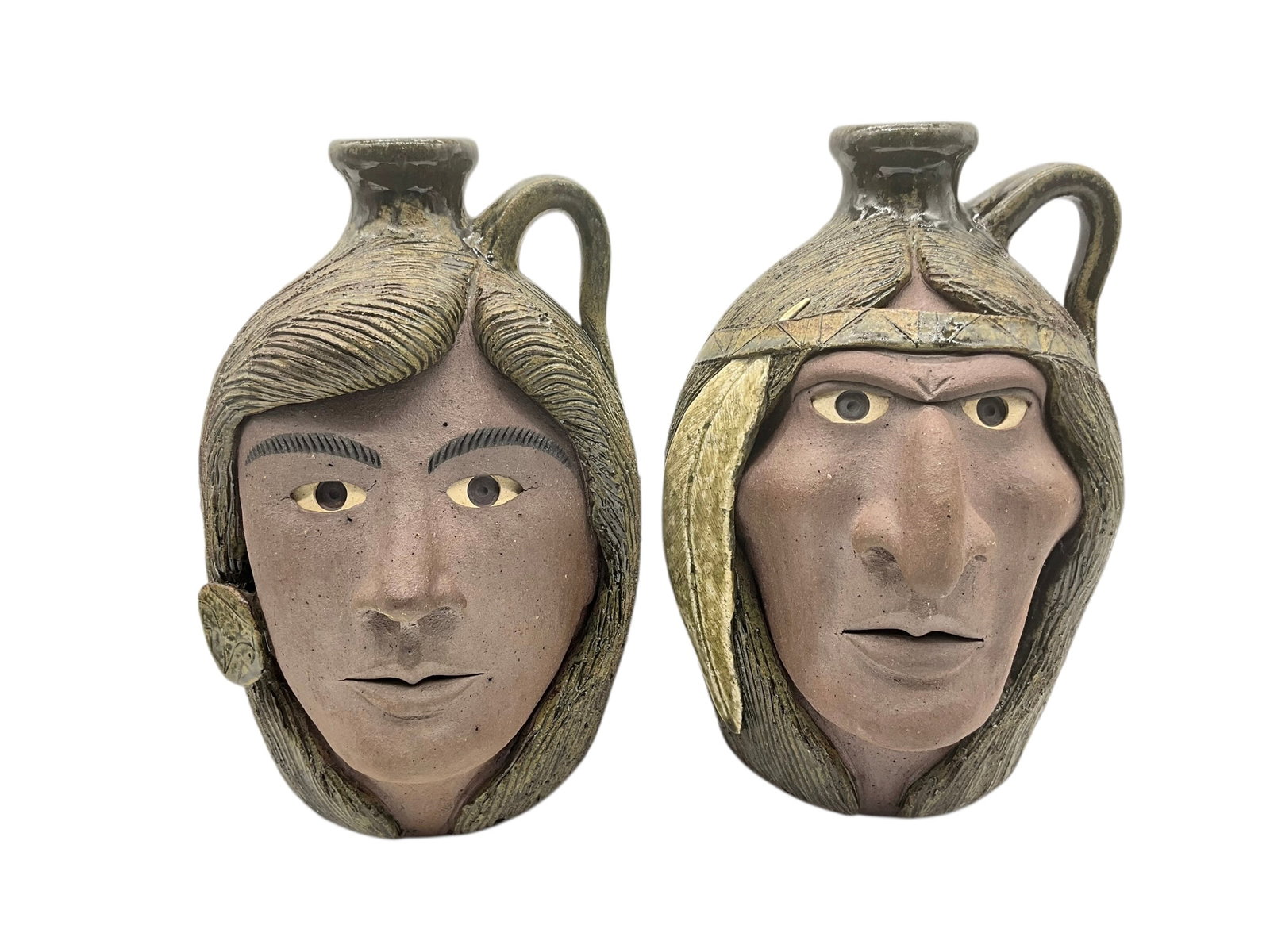 Michael & Melvin Crocker Prince & Princess Pottery Face Jugs: Mint condition. Both are 11 inches tall.