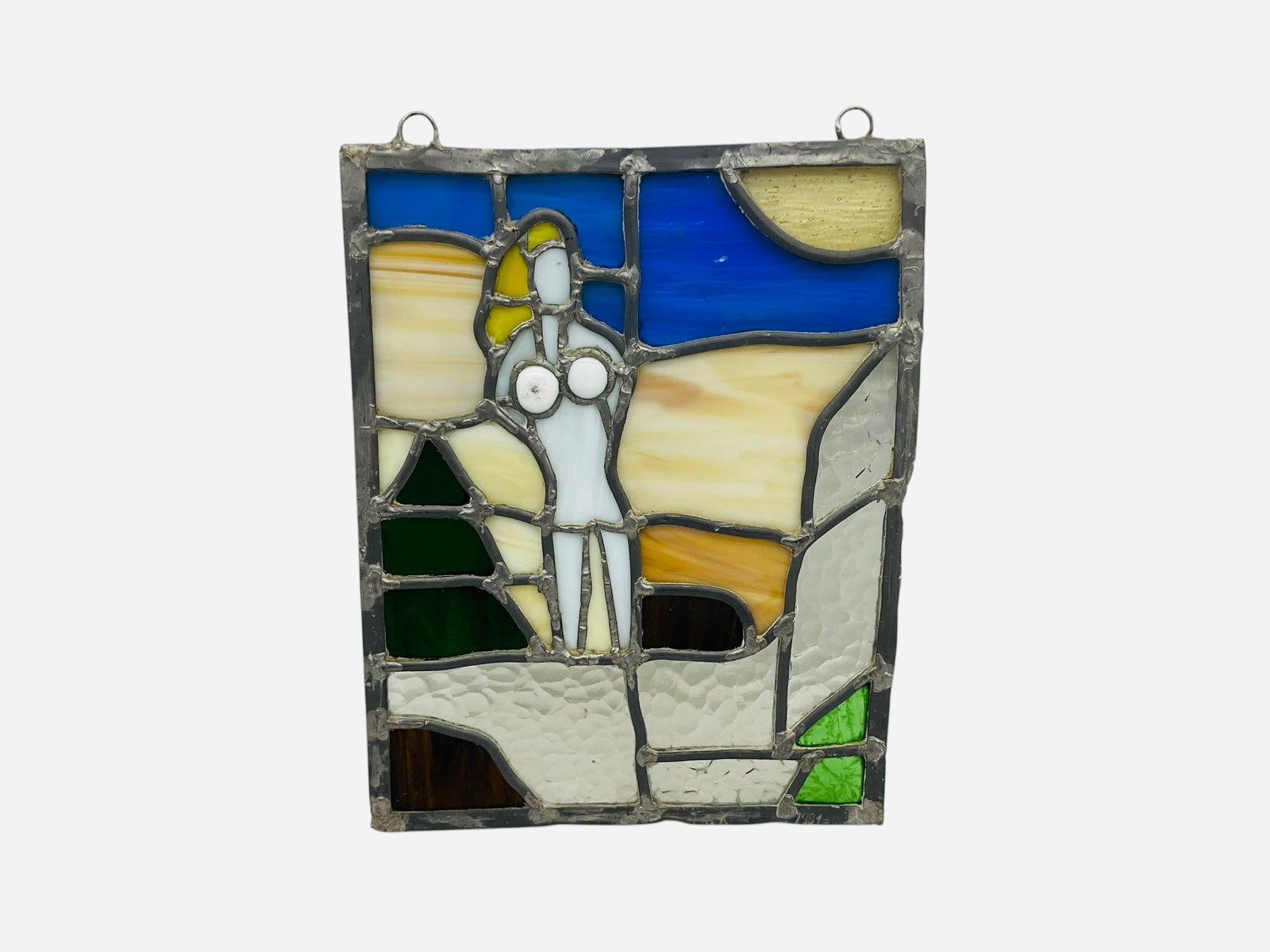 Provocative Leaded Stained Glass Window: Excellent condition. Measures 11" x 8.5".