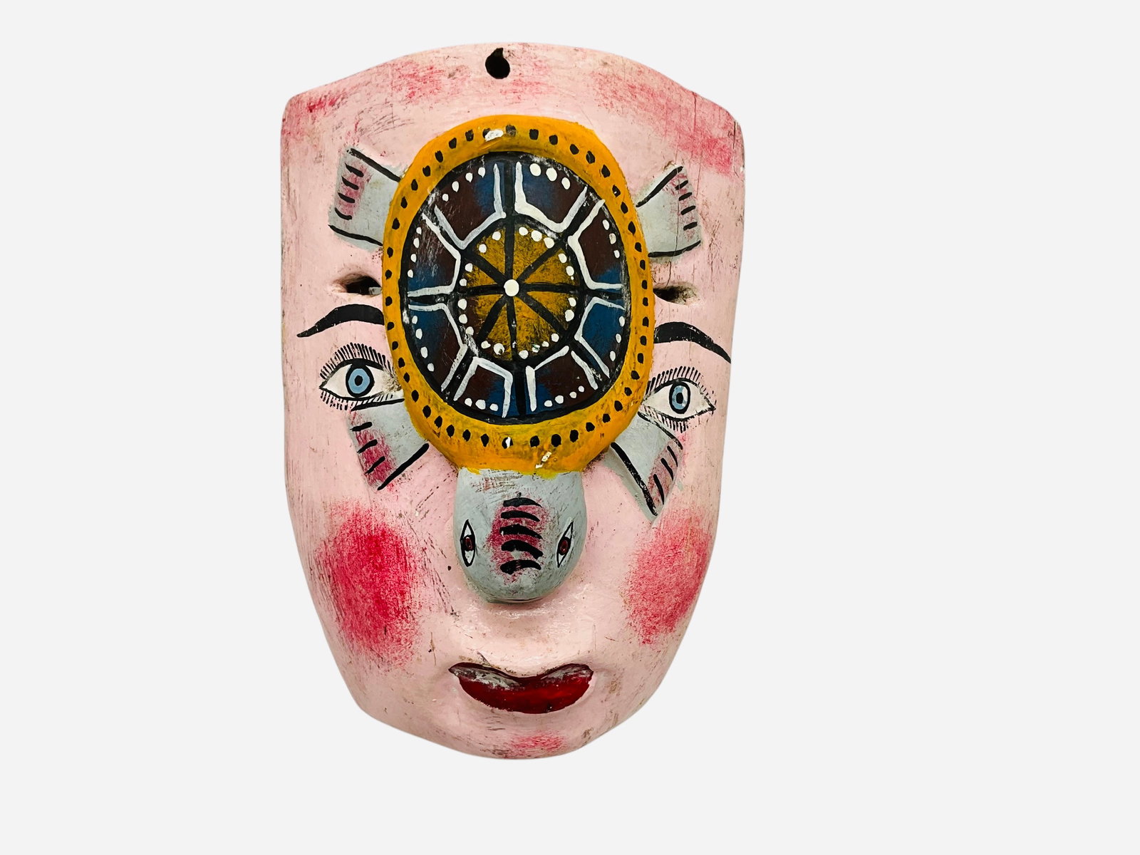 Vintage Mexican Wooden Folk Art Turtle Mask: Excellent condition. Measures 9.75" x 7" x 3.5".