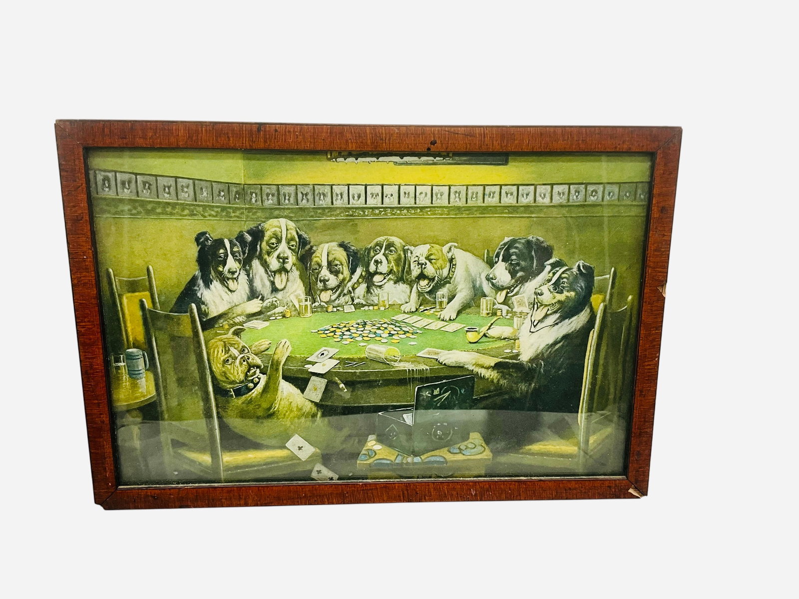 Vintage C.M. Coolidge Poker Sympathy Print: Excellent condition. Framed in antique frame. Vintage print from the Dogs Playing Poker series. Measures 10" x 14.75".