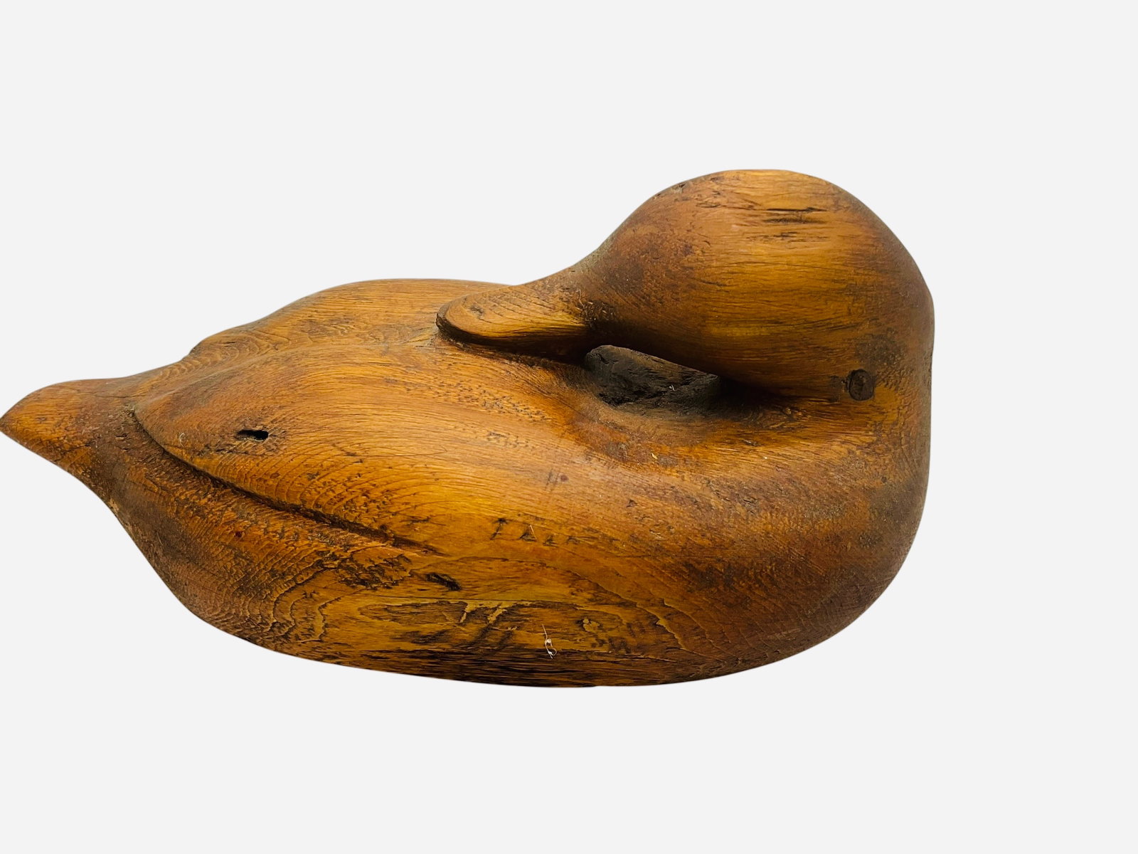 Carved Wooden Duck Signed On Bottom: 9 1/2 inches long