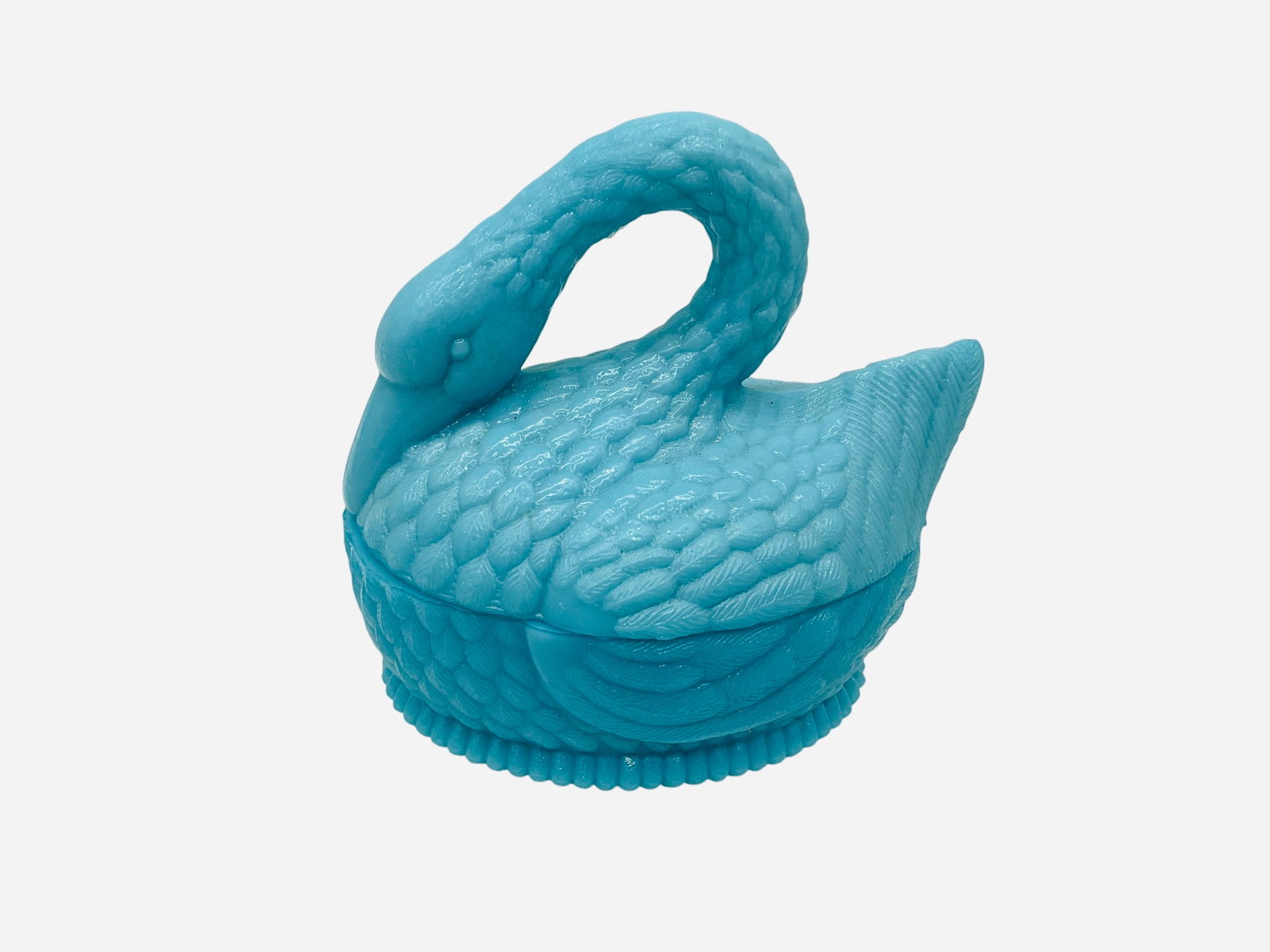 Blue Slag Glass Swan Dish With Lid: Good condition. 5 inches long. 