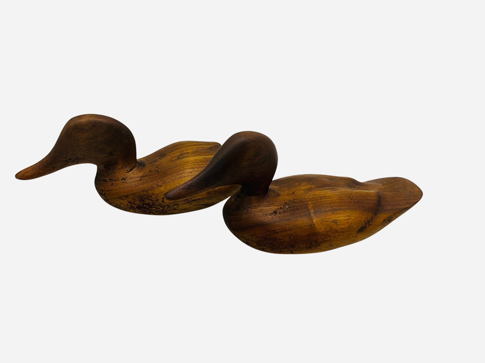 Pair Carved Wooden Ducks Signed On Bottom: Each measures 7 1/2 inches long. 