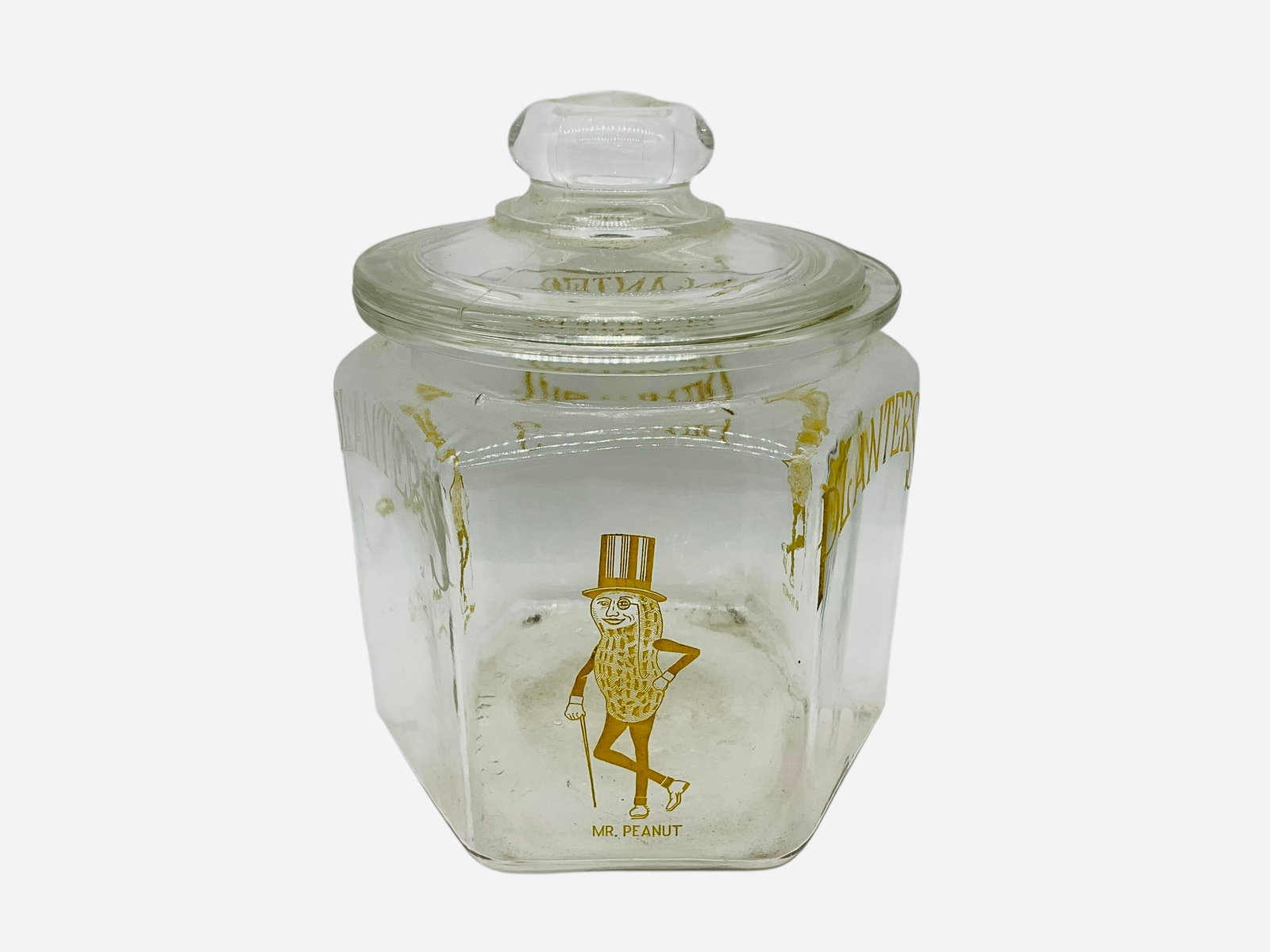 Mr. Peanut Hexagonal Glass Planters Jar w/ Lid (1 of 5)