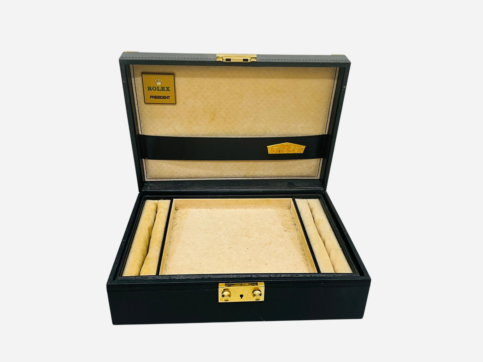 Rolex President Creation Geneva Hard Watch Case: Good condition. No key. 11 3/4 inches wide x 8 1/2 inches deep x 4 inches tall. 