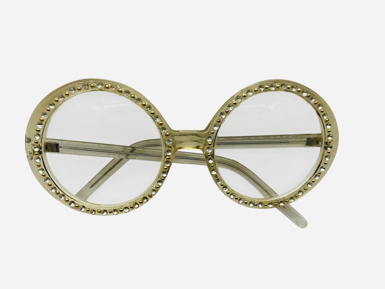 Vintage Round Transparent Frame Eyeglasses Elton John Bling: Good used condition. 