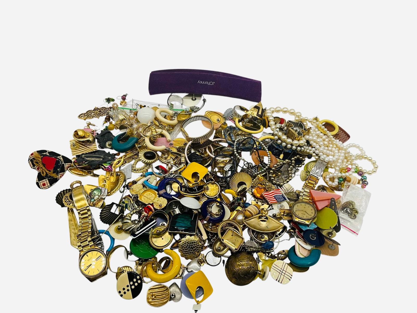 Large Lot Mixed Jewelry Watches Beads Brooches: All untested. Selling as is. See photos. 