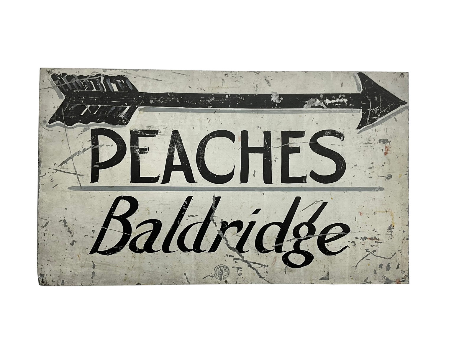Vintage Hand Painted Metal PEACHES BALDRIDGE Trade Sign (1 of 5)
