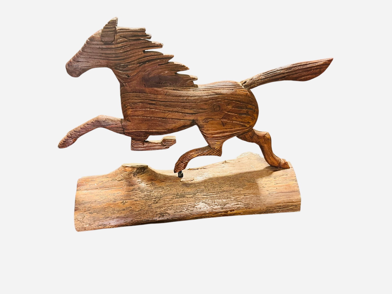 Hand Carved Trotting Horse On Wood Base (1 of 6)