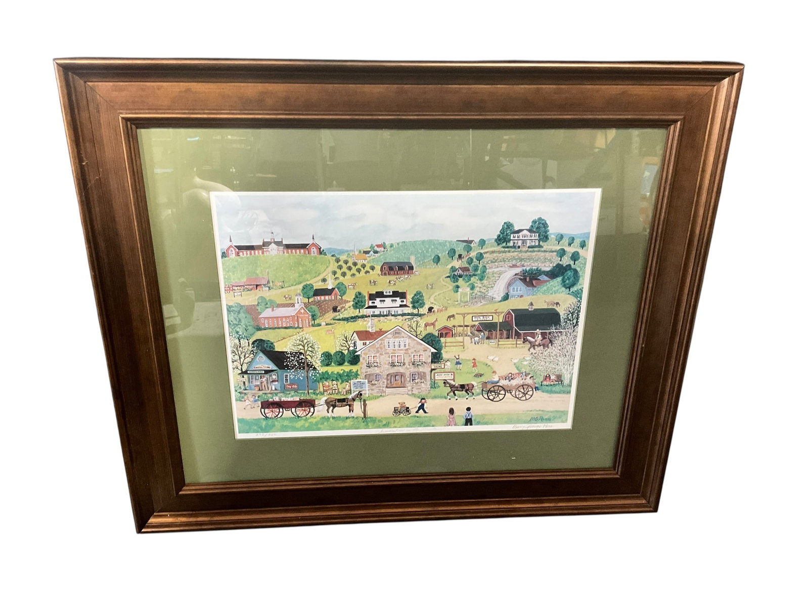 Mary George Poss Framed Folk Art Print: "Summertime in the Mountains" print by Mary Georgia Poss. Beautifully framed and features The Dillard House. Pencil signed and numbered 275/750. Measures 26.75" x 32".