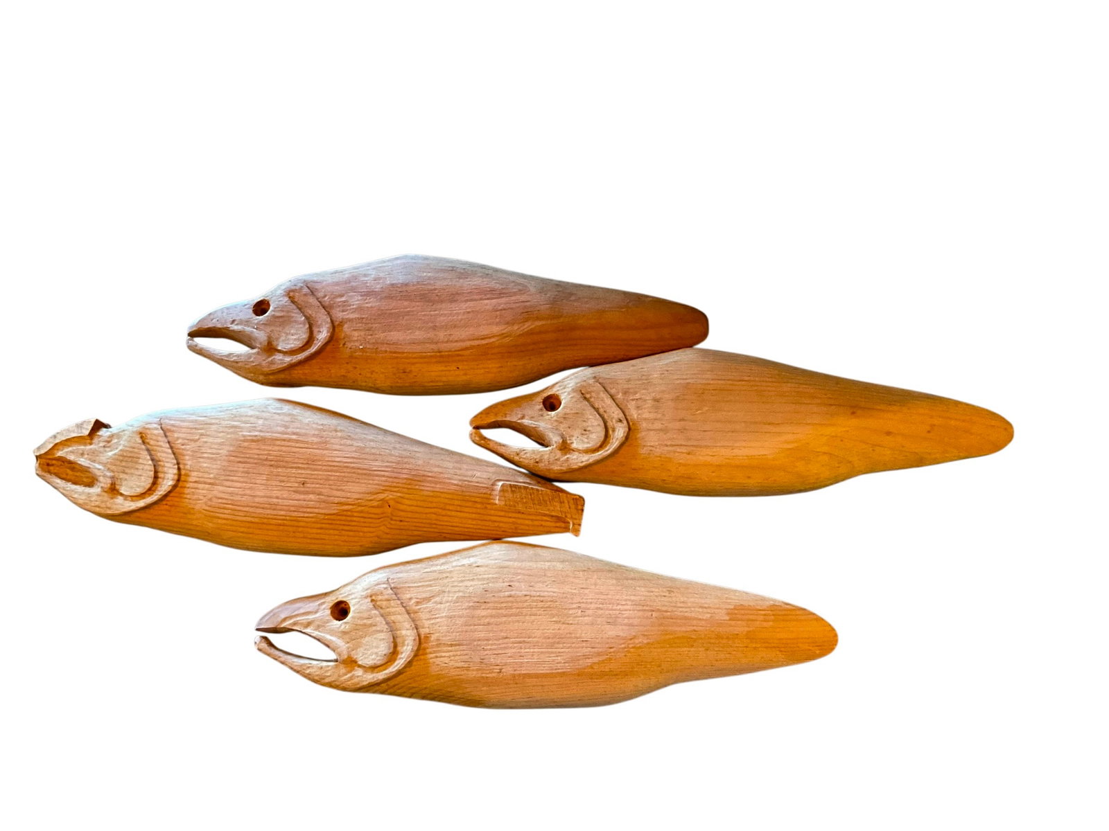 Lot Of 4 Large Hand Carved Fish 16â€? Long: See photos