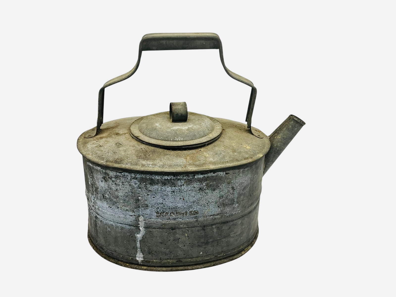 St. Charles County & St. Louis Railway S.C.C. & STL RY Metal Can With Spout: Good condition with marking stamped on one side. 13 inches tall x 11 1/4 inch wide base x 8 1/4 inches deep. 