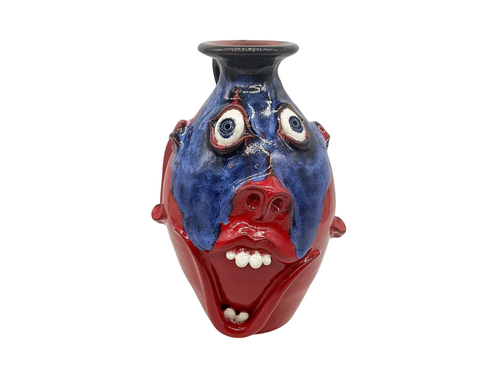 Jonathon Corn Patriotic Red, White, & Blue Folk Pottery Face Jug (1 of 5)
