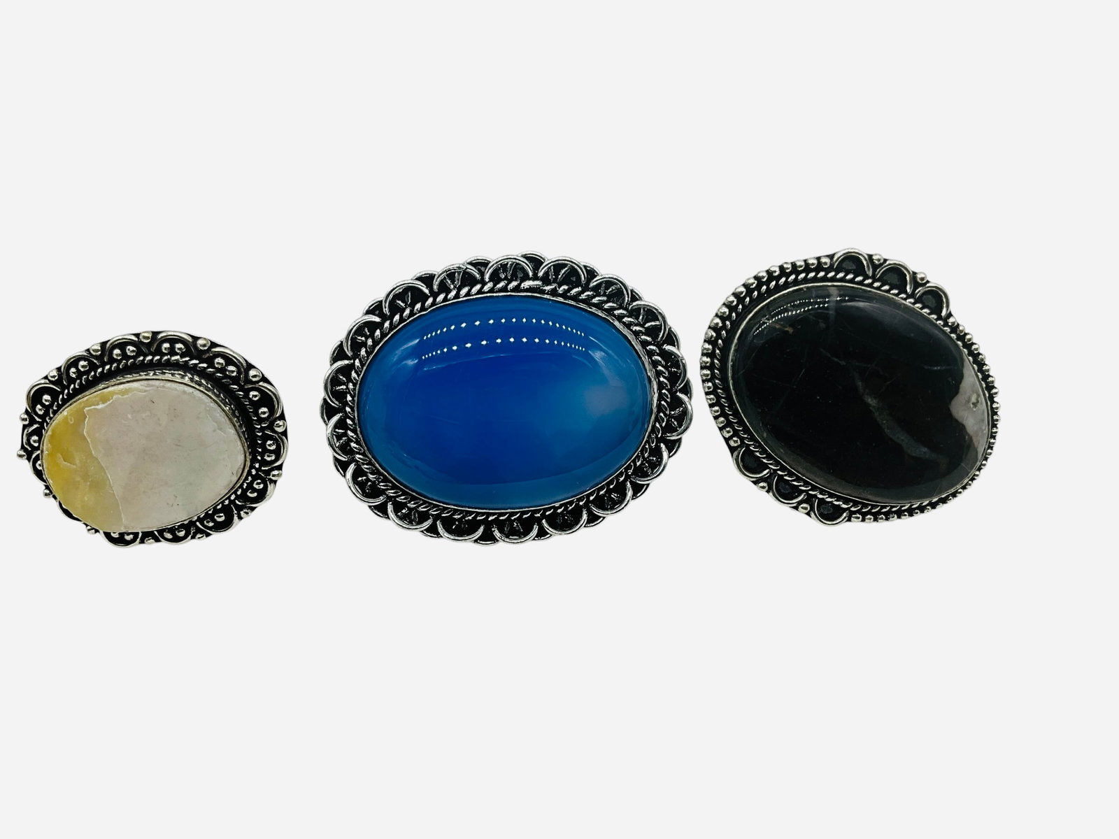 Lot Of 3 German Silver Rings Jasper Onyx Mother Of Pearl: New with tags. All size 7. See photos. 