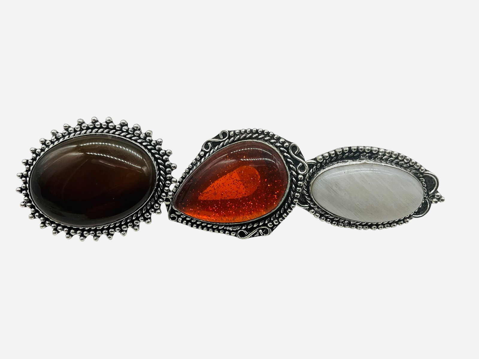 Lot Of 3 German Silver Rings Sun Stone Moon Stone Red Onyx: New with tags. All size 6. See photos. 