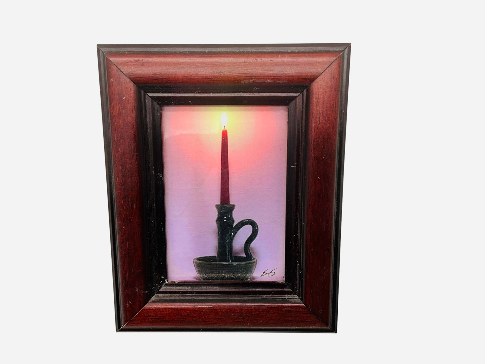 Emory Jones John Meaders Candlestick Print: A great, small print by Emory Jones. Titled "John's Candles". Item in excellent condition, is framed and measures 5.25" x 4.25".