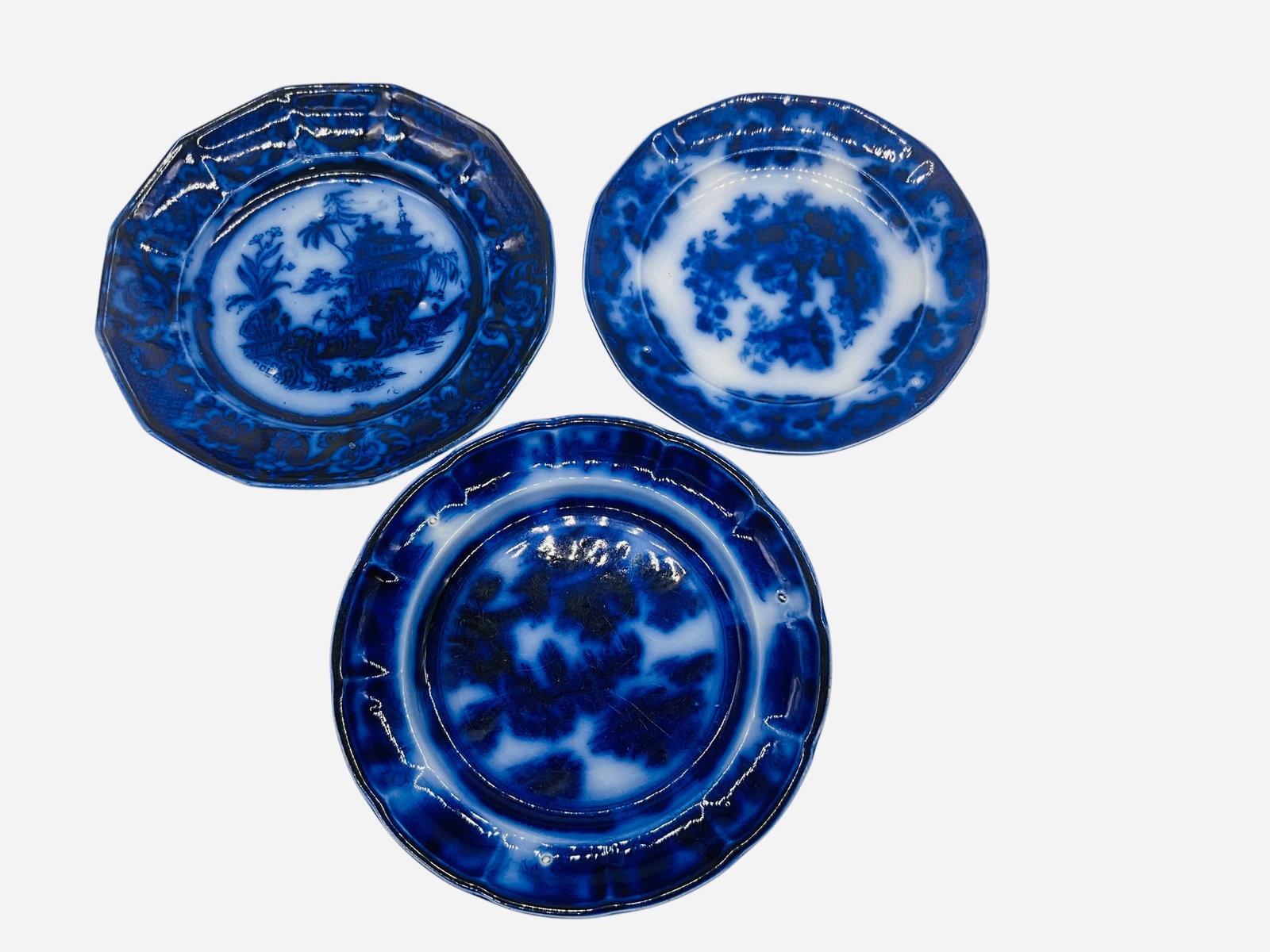Three Flow Blue Ironstone Plates (1 of 2)