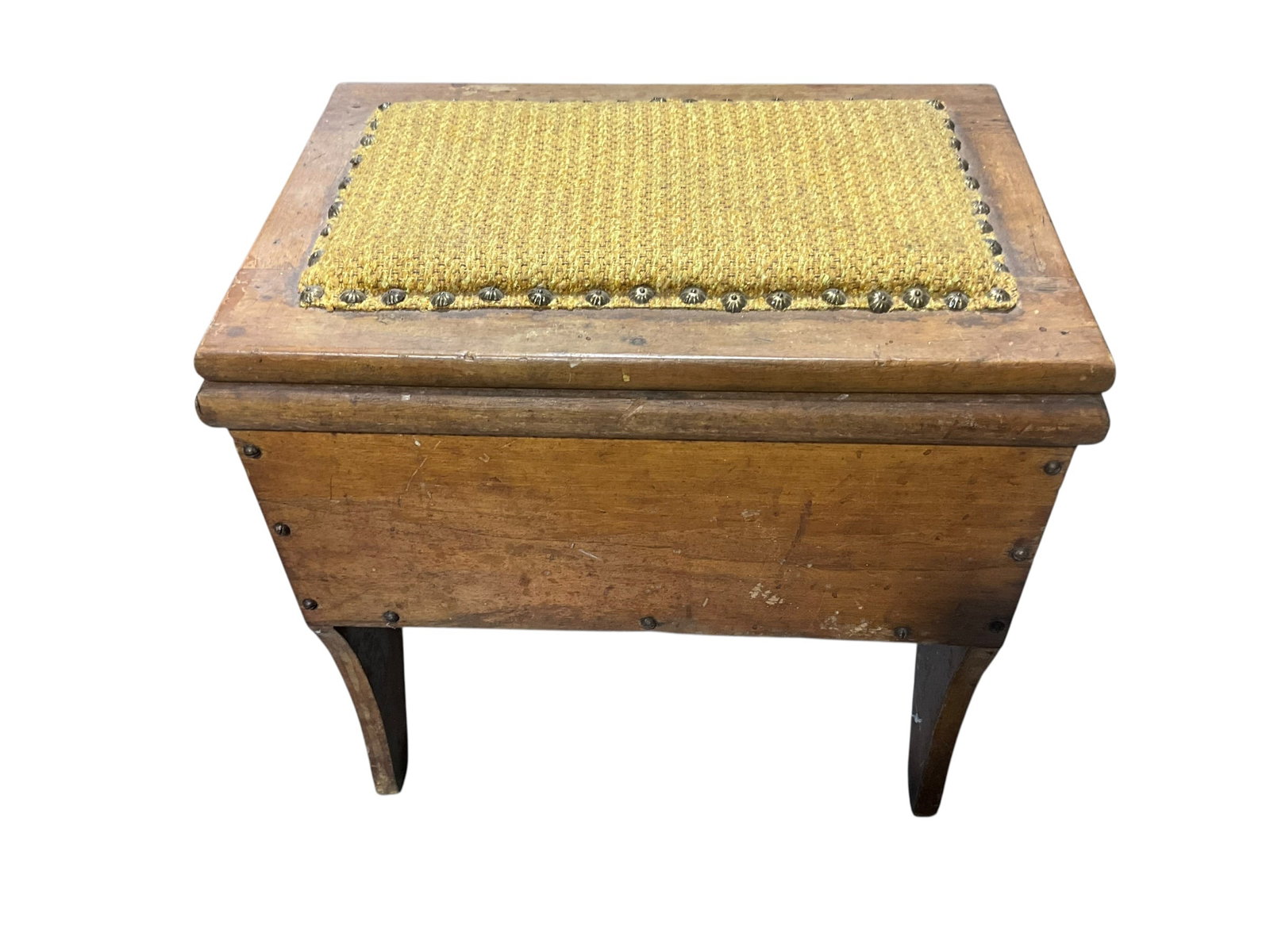 Vintage Wood Shoe Shine Box Stool: An excellent wooden shoe shine box with padded upholstery seat on top. Open the top for storage. Great condition. Measures 15.5" x 15.5" x 10.5".