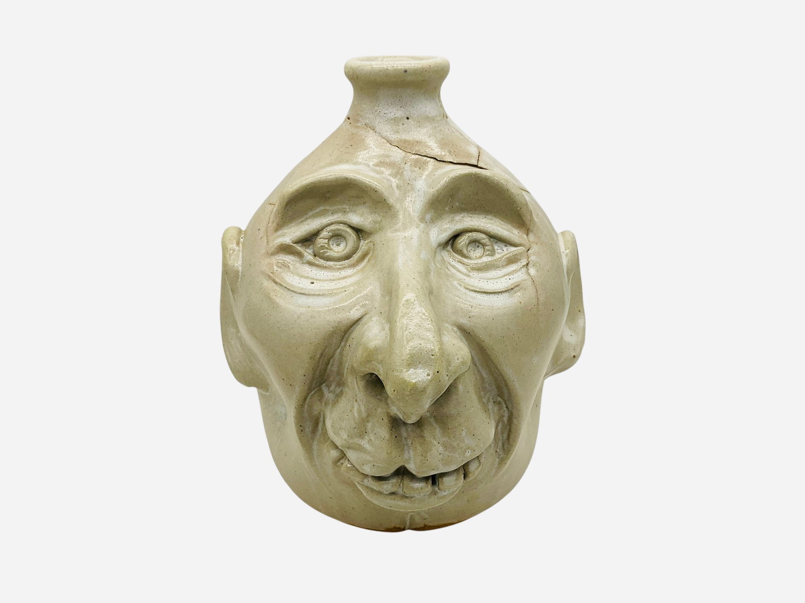 Allen Ham Face Jug: As fired condition. Firing crack around top front of face. Signed and dated on bottom. Stands 9.5 inches.