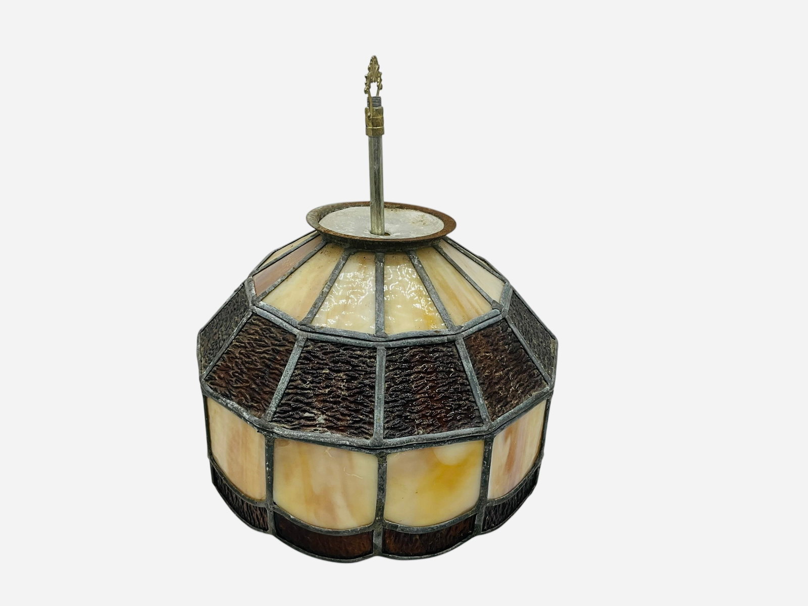 Vintage Leaded Stained Glass Lamp Shade: Excellent condition with no cracking in glass. Measures 7 inches tall with a diameter of 9.5 inches.