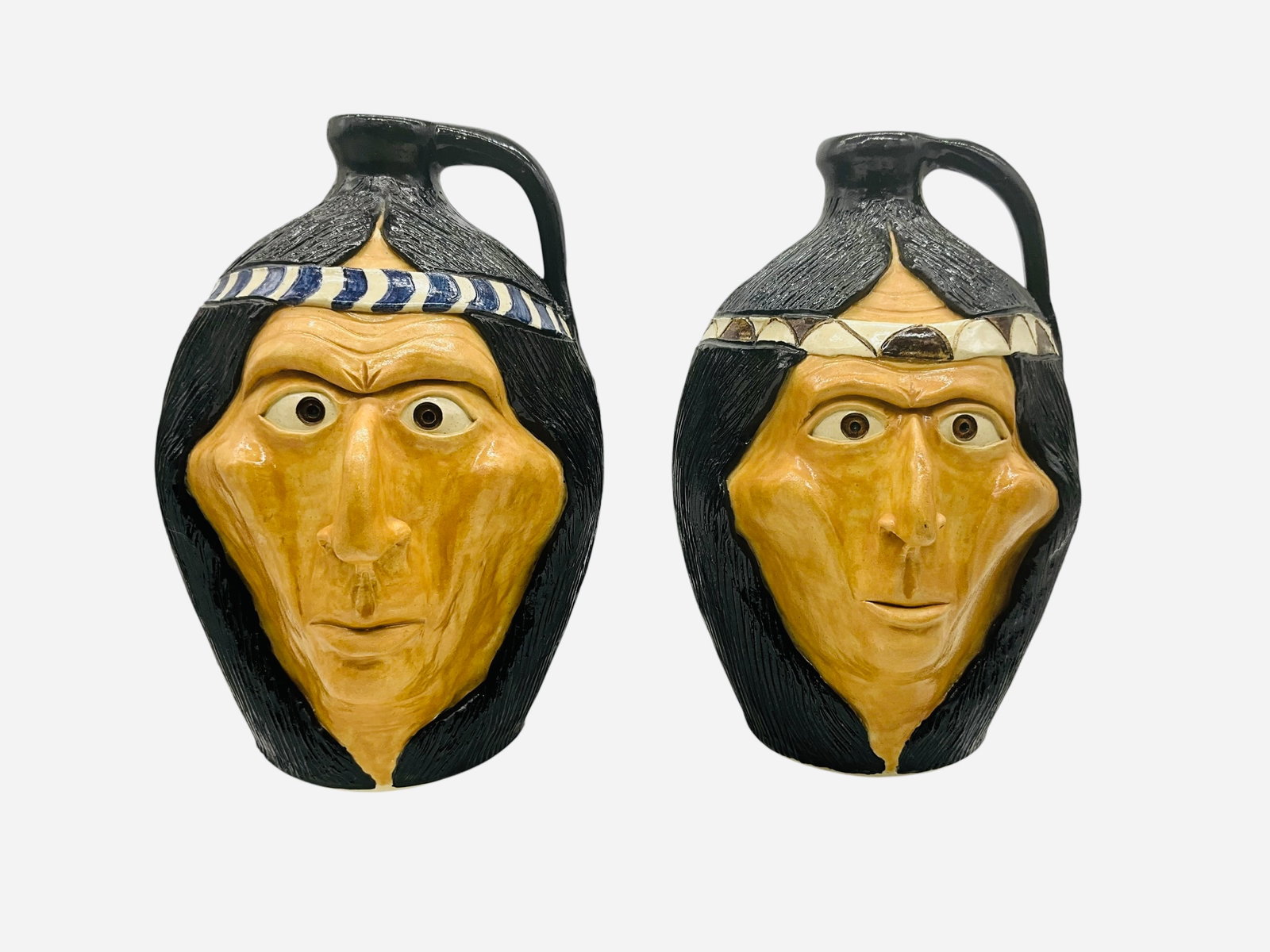Two Michael & Melvin Crocker Indian Face Jugs (1 of 3)