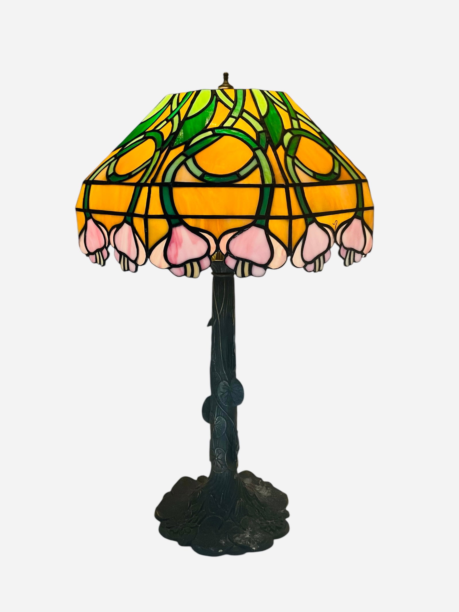 Vintage Stained Glass Shade Table Lamp Tiffany Style Base (1 of 8)