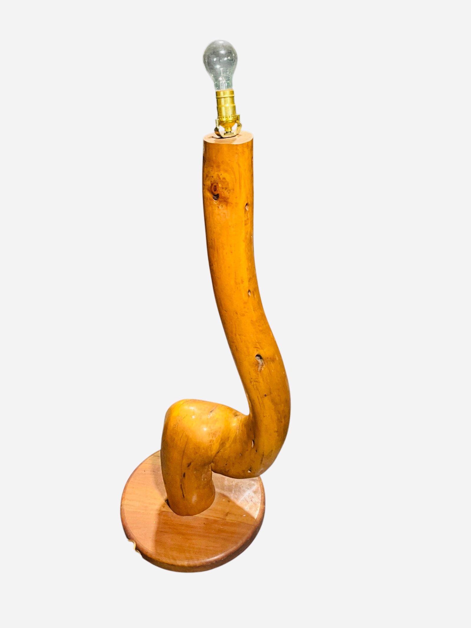 Mid Century Twisted Wood Floor Lamp: No shade. Stands 41 inches tall. Base measures 15 1/2 inches wide. 