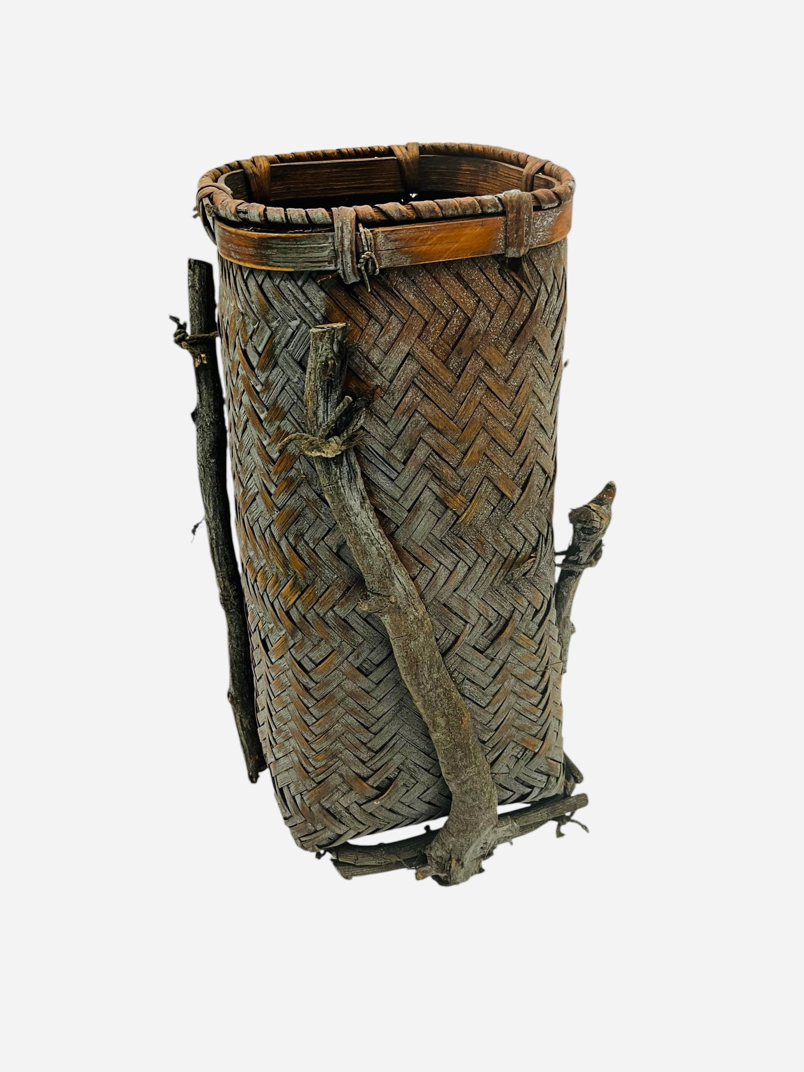Small Primitive Hand Made Basket With Blue Patina (1 of 4)